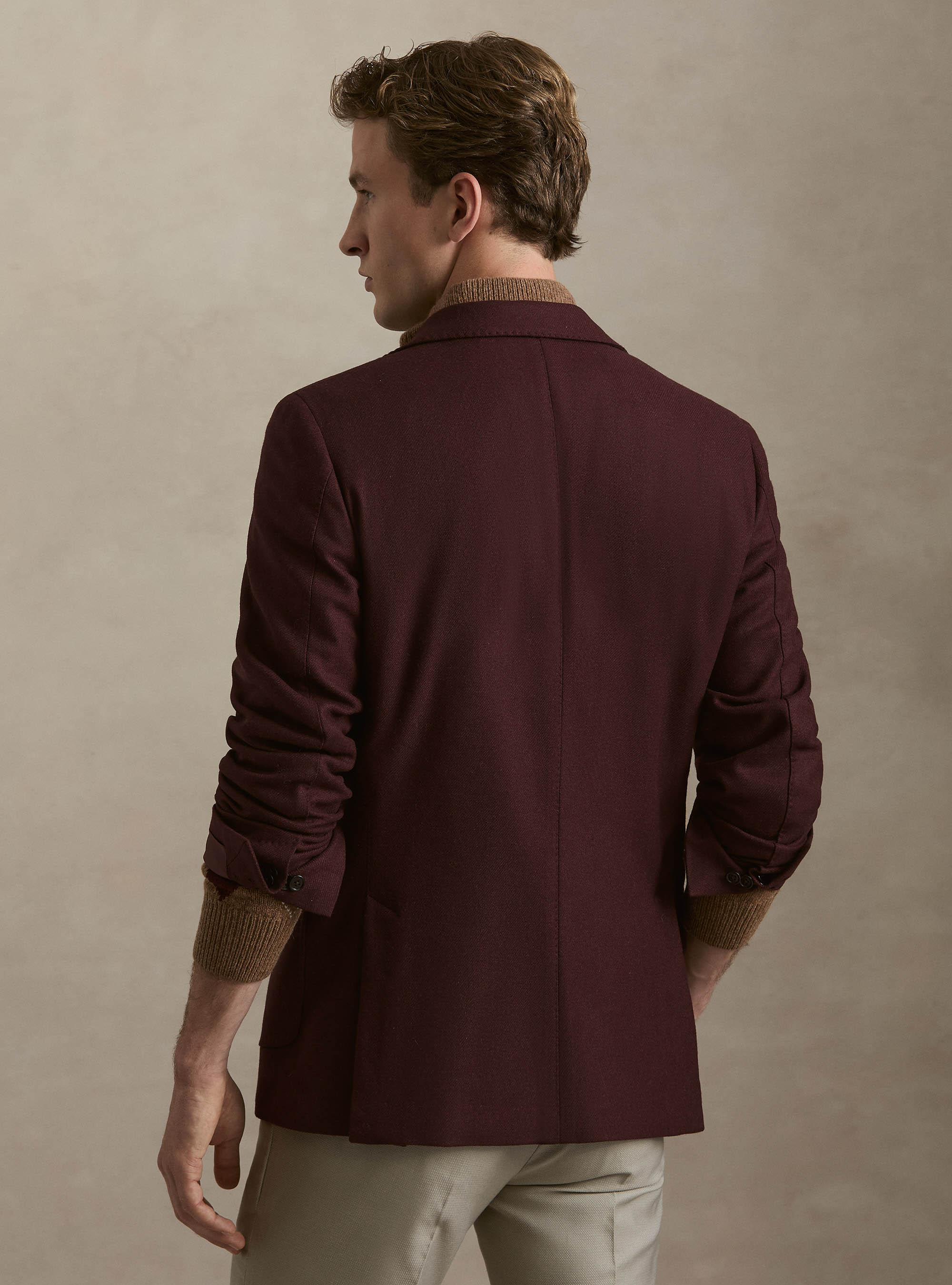 Wool blend flannel blazer, BORDEAUX 0331C