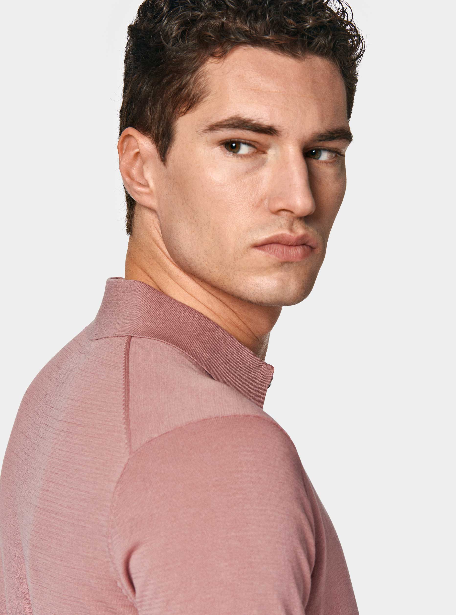 Maglia a polo in cotone e seta, 0441C ROSA SCURO