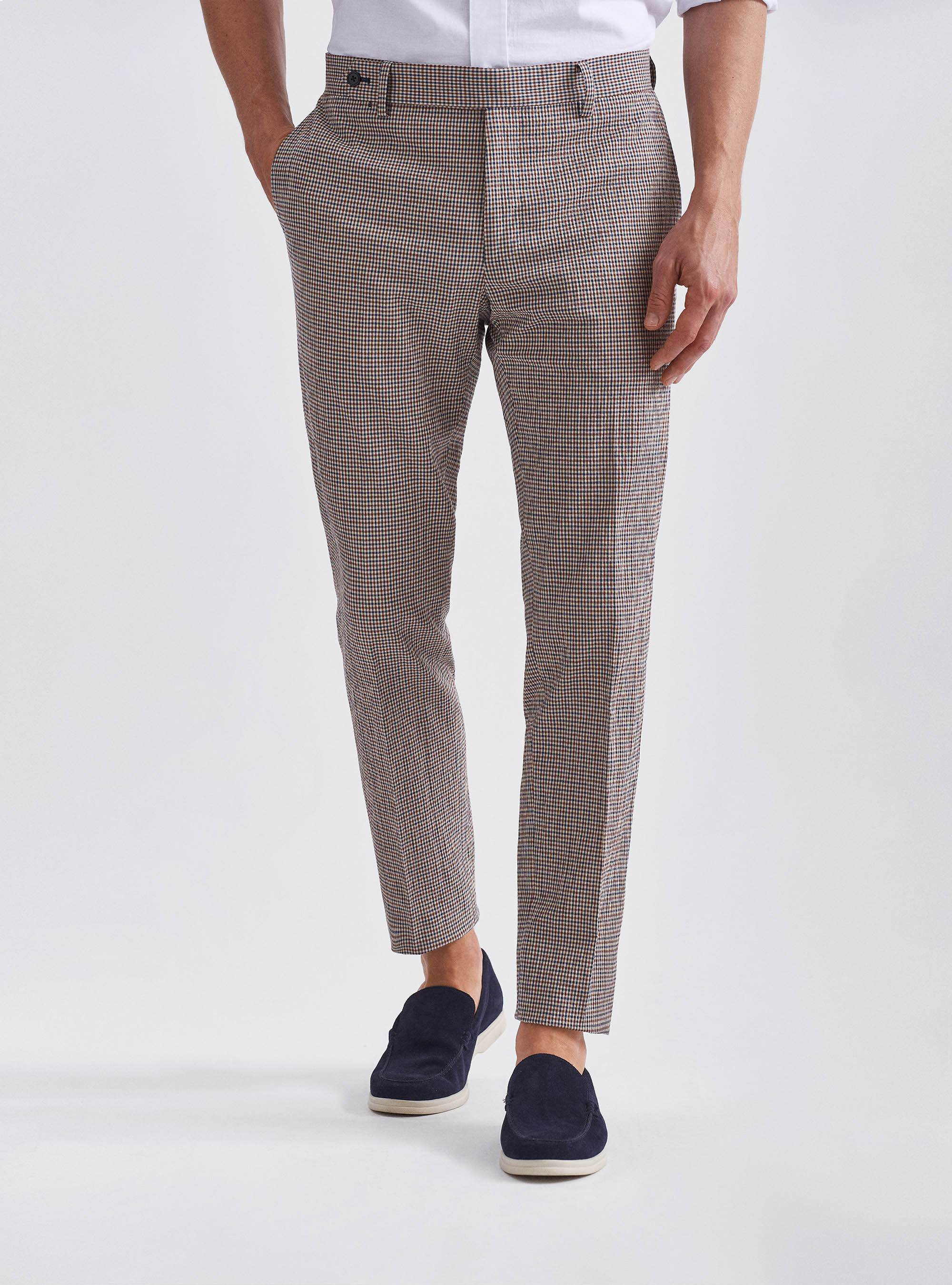 Micro check trousers in seersucker 