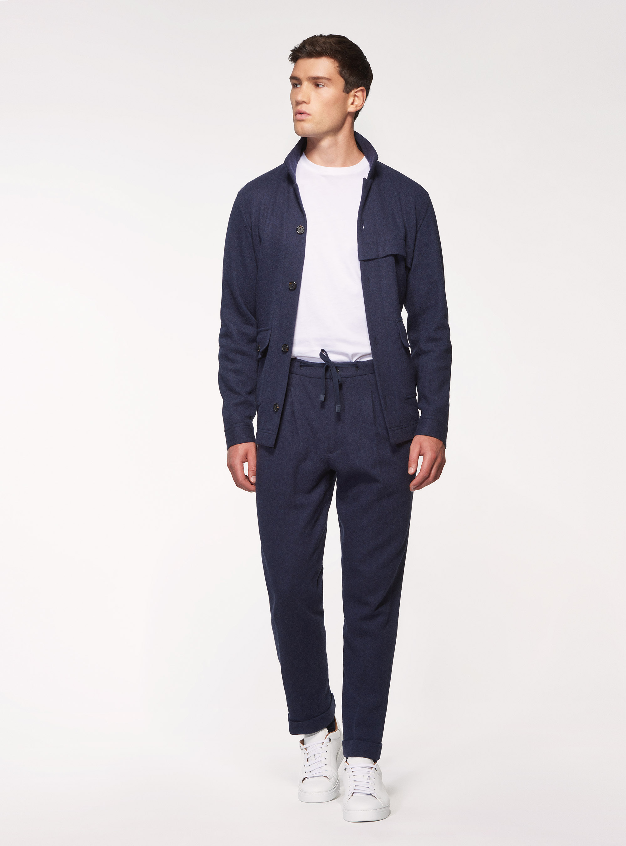 Shirt blazer in pure wool, NAVY BLUE