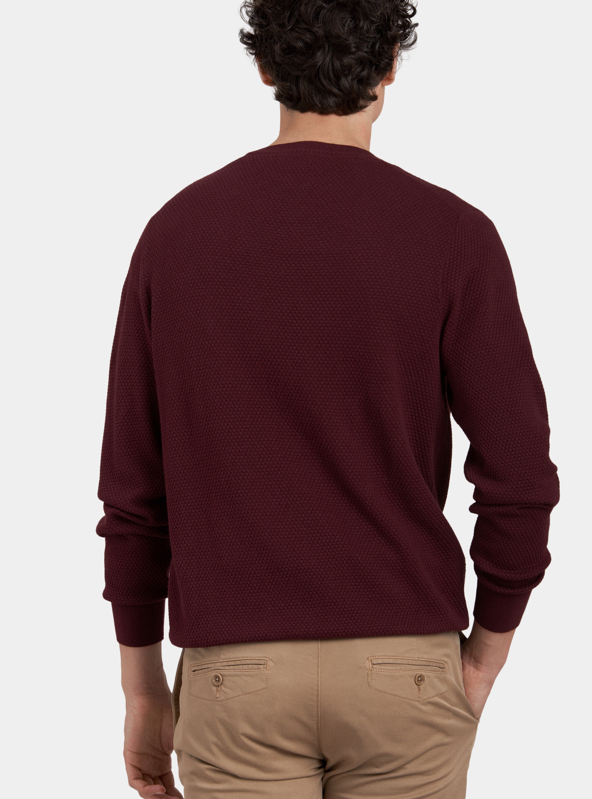 Jersey de cuello redondo de algodón y cachemira, BURDEOS