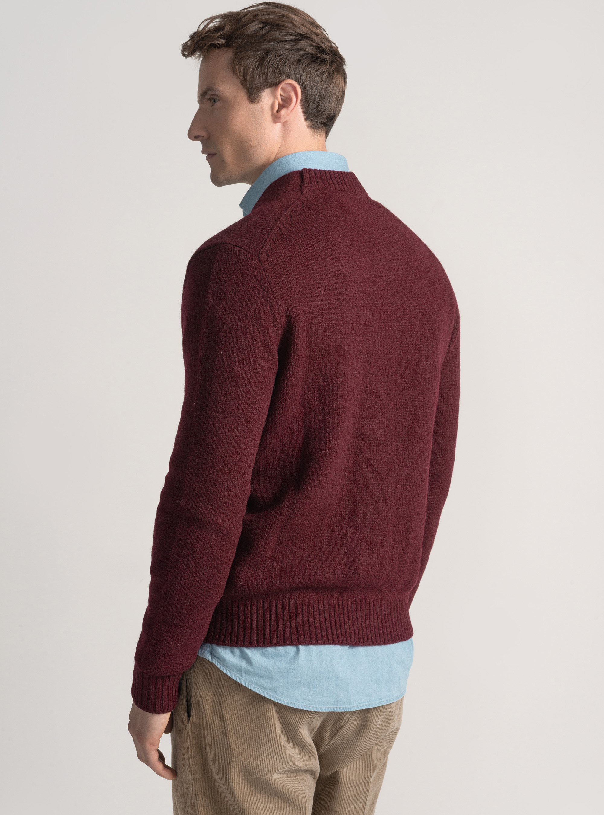 Shetland wool knit cardigan, BORDEAUX