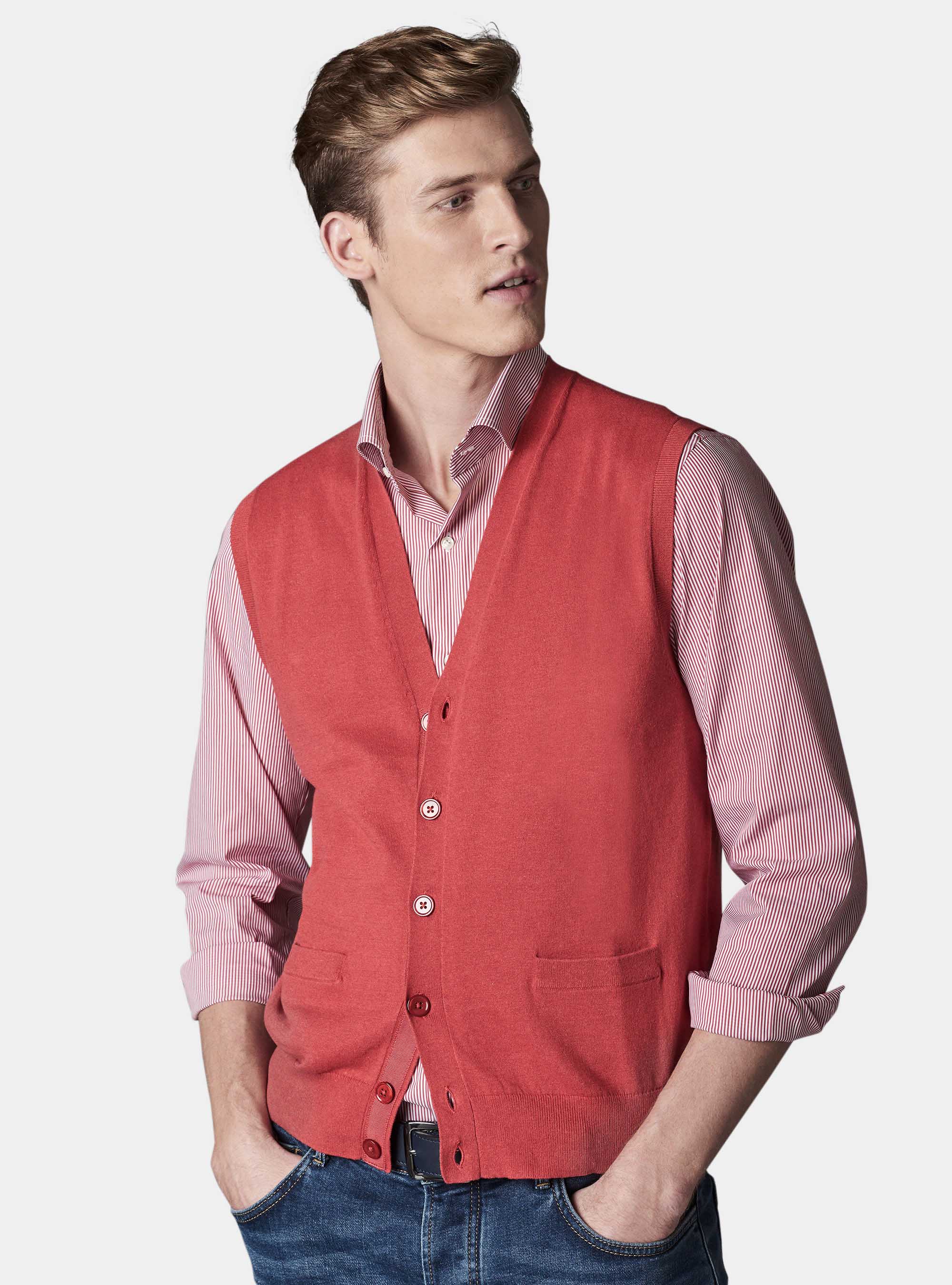 Gilet in maglia in cotone e lino, ARANCIONE