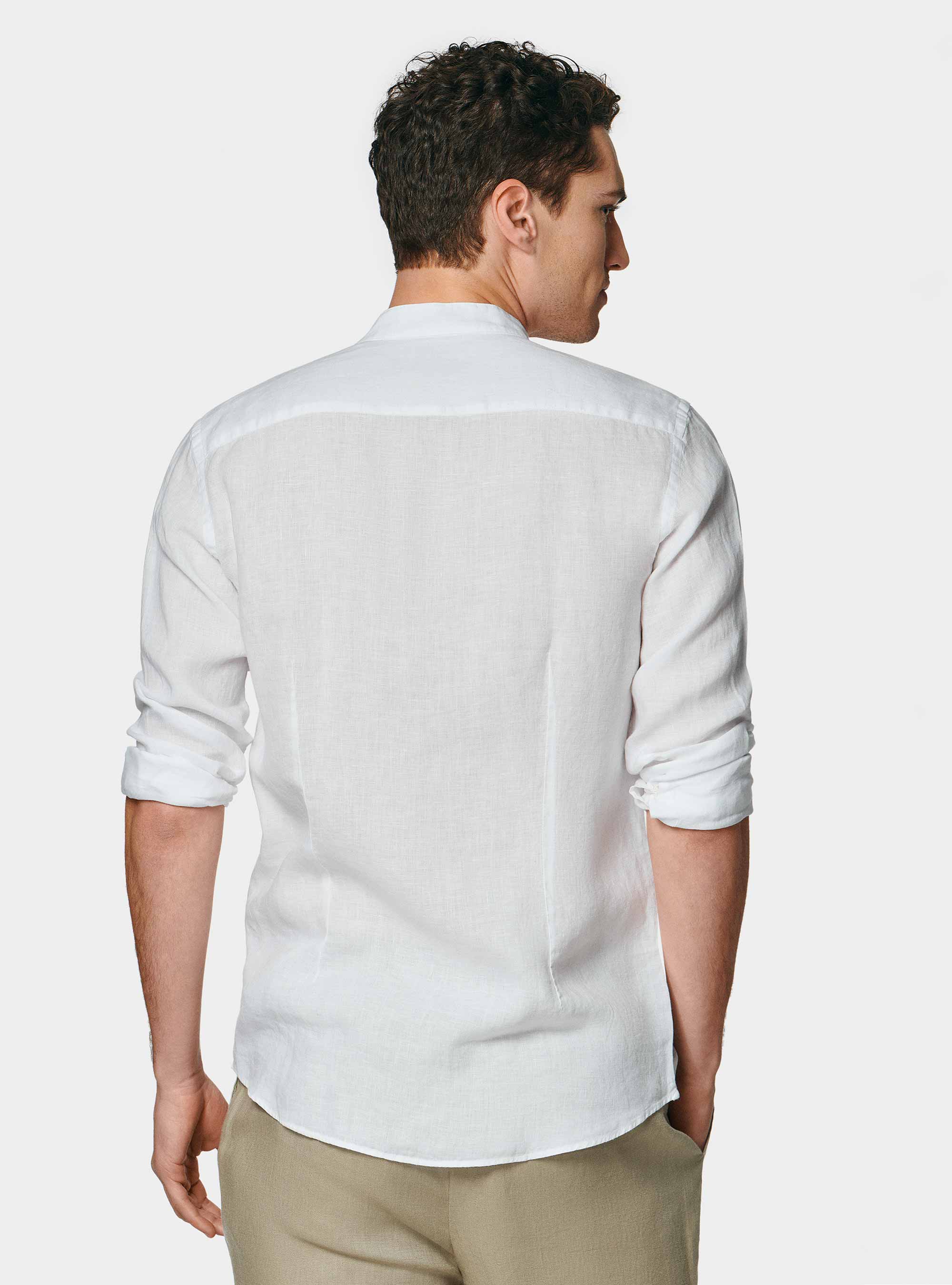 Camisa coreana blanca de lino puro, BLANCO