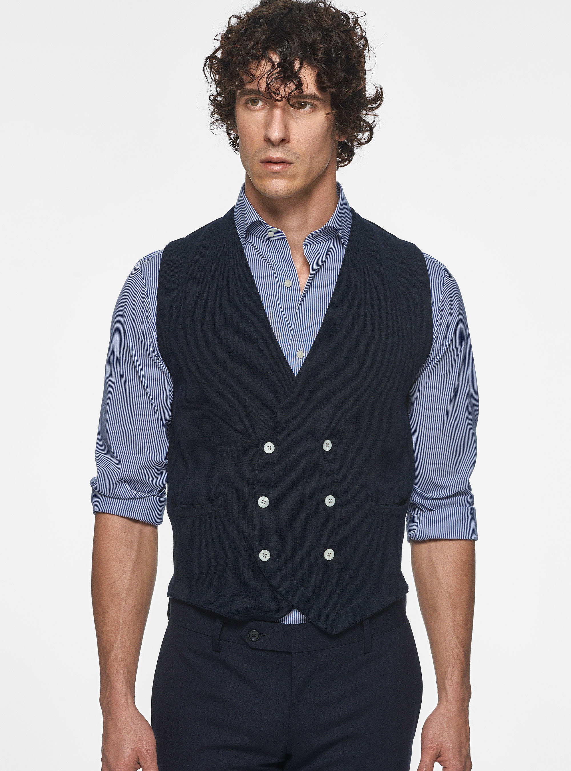 Gutteridge - Gilet en tricot de coton à double boutonnage, , Bleu Marine, Taille: L
