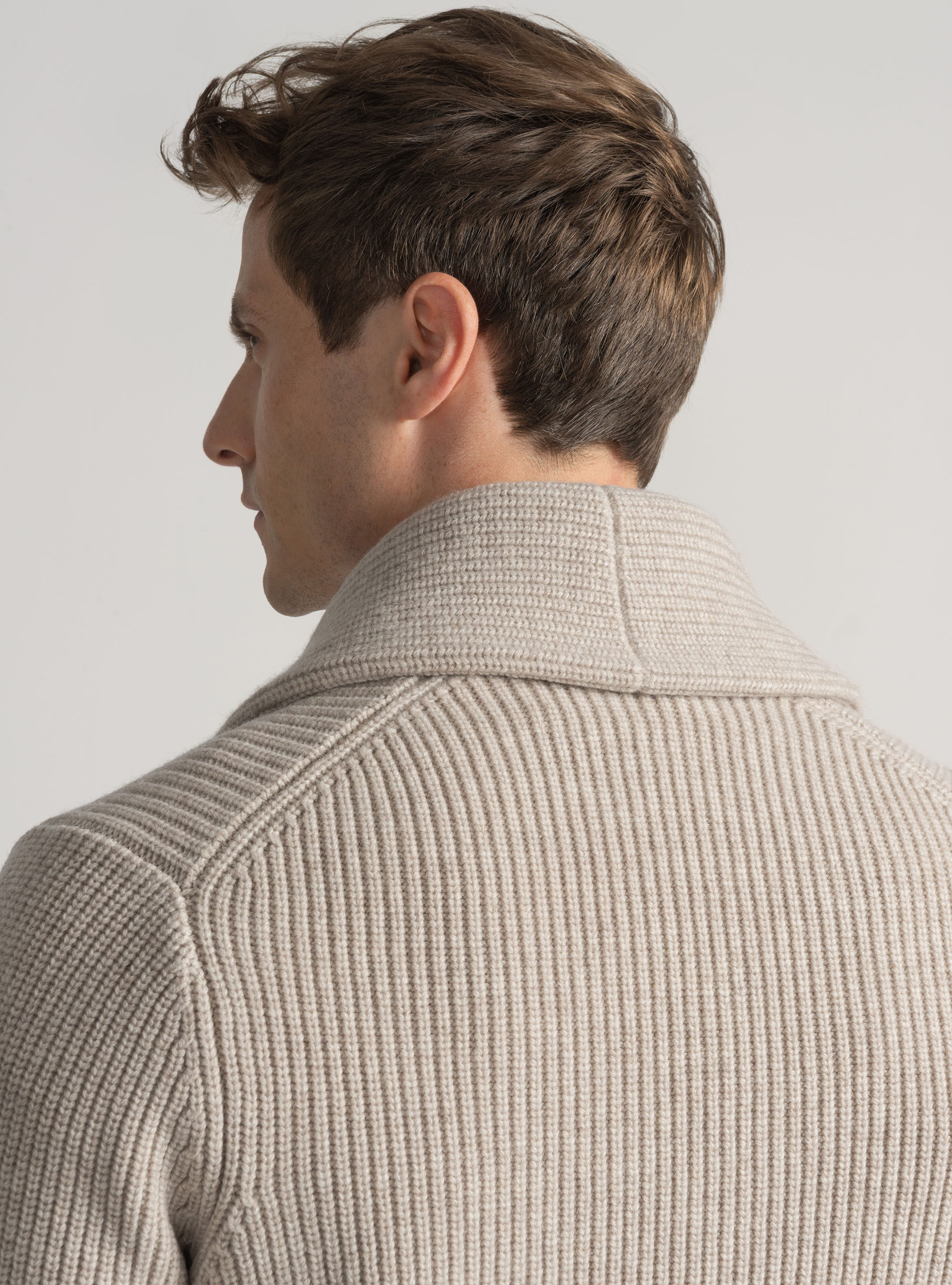 Cardigan in maglia sciallata in lana merino, ECRU