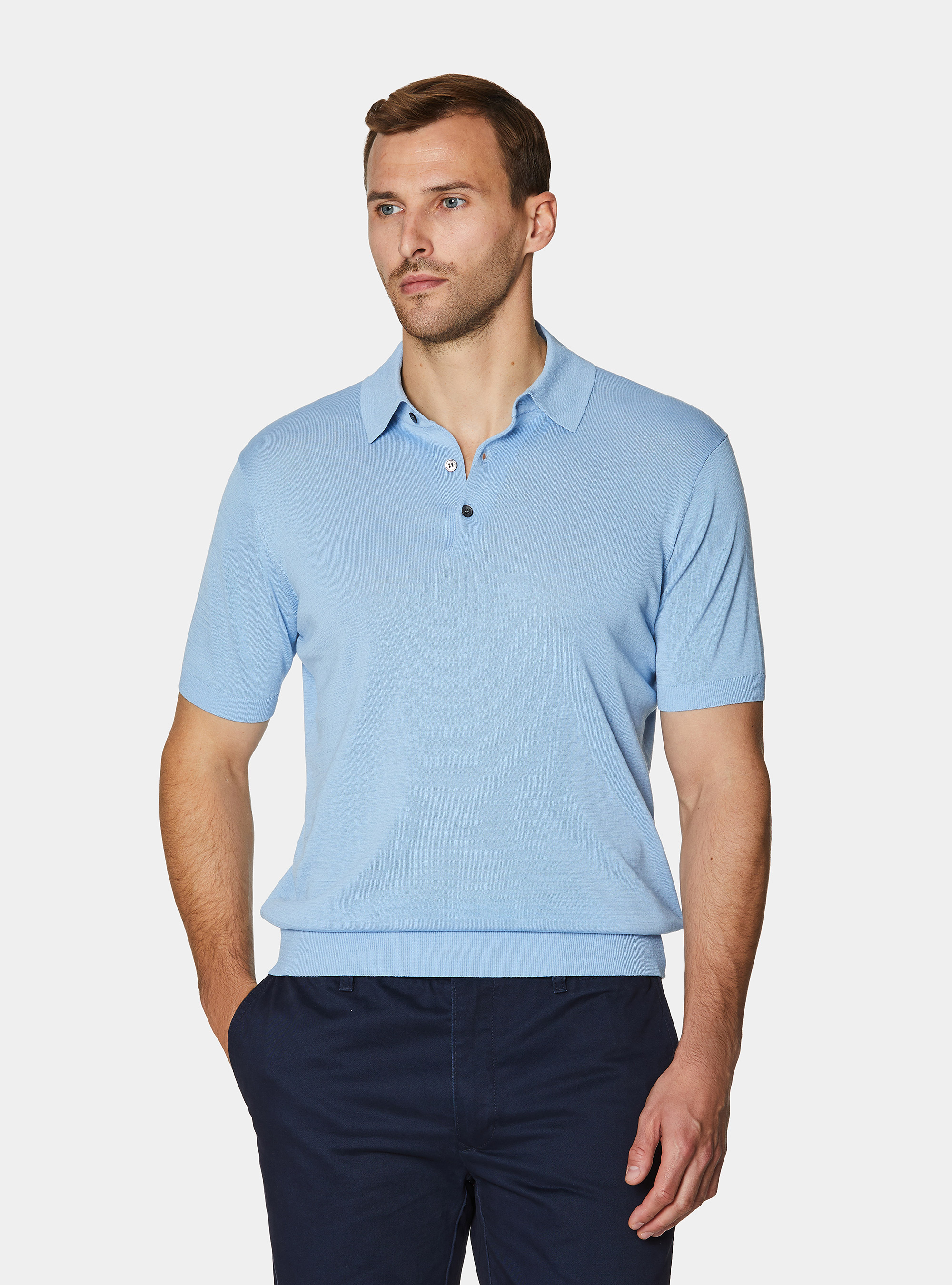 Cotton and silk polo shirt, 0266C AZZURRO