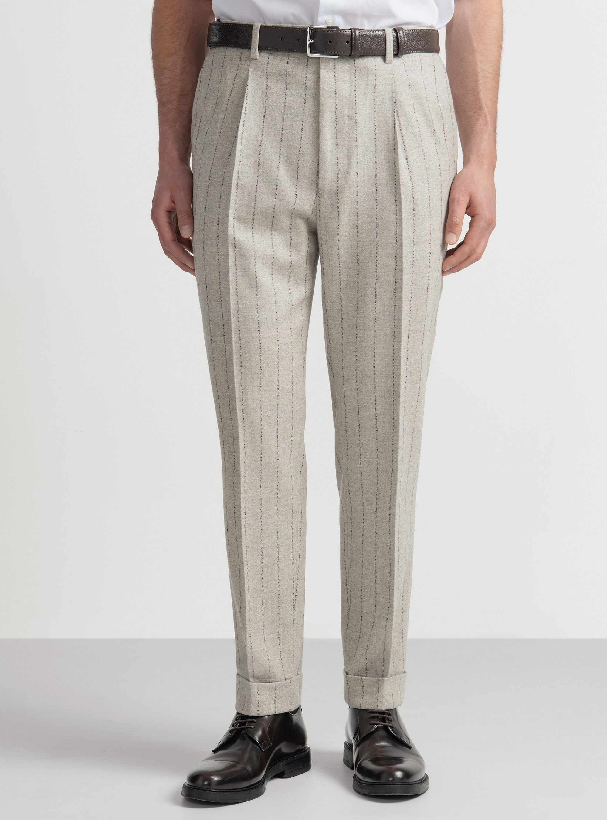 Pantalón de traje a rayas de lana de cachemira, CRUDO