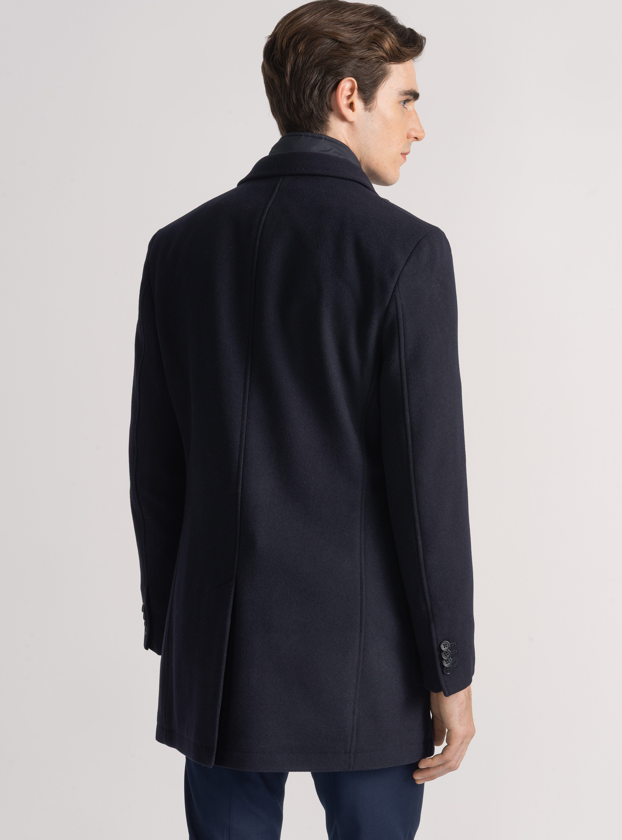 Manteau à bavette en laine mélangée, BLEU MARINE
