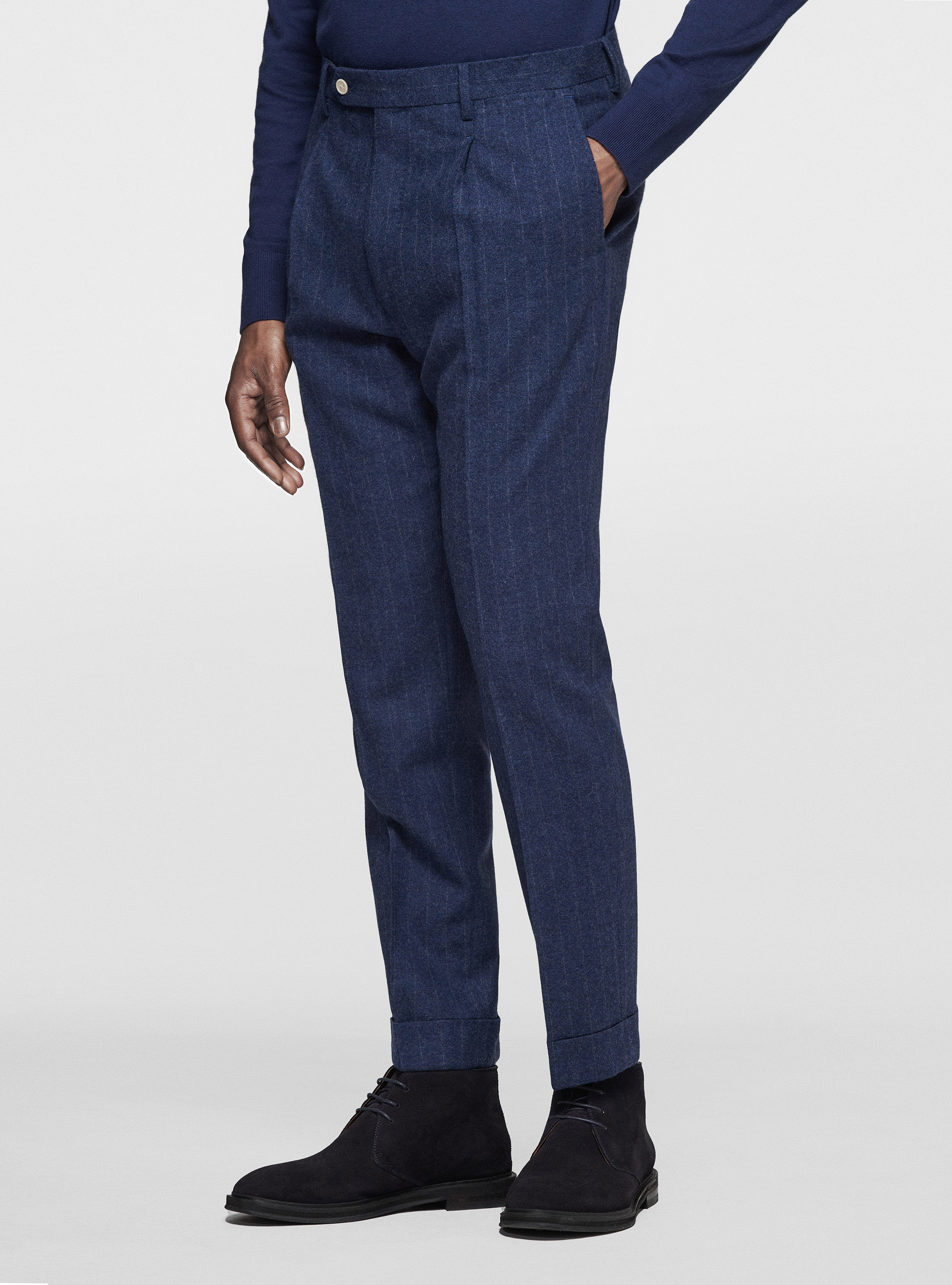 Pantaloni in flanella gessata, INCHIOSTRO