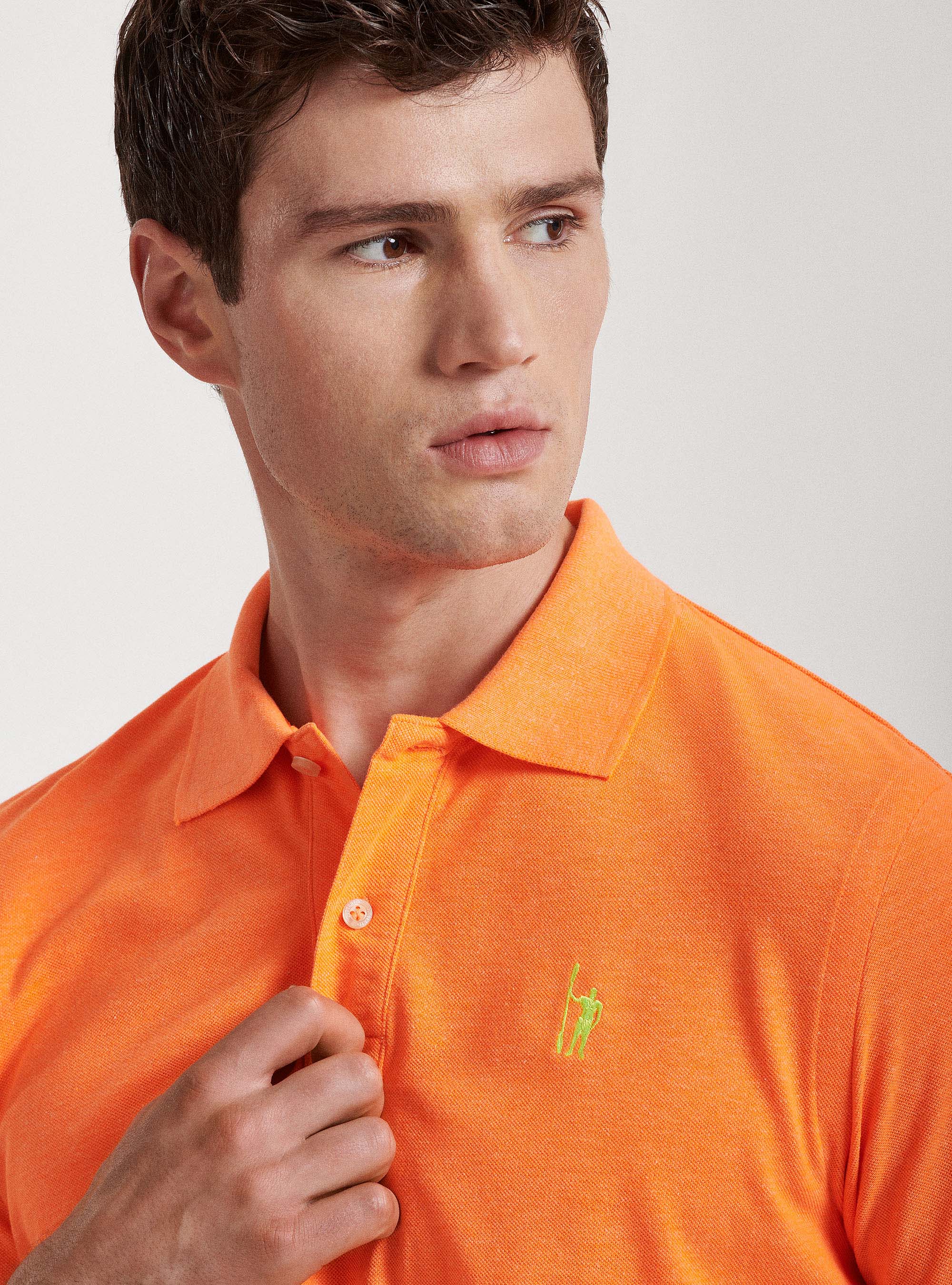 Fluorescent piqu&eacute; polo shirt with embroidery, ARANCIO FLUO 0389C