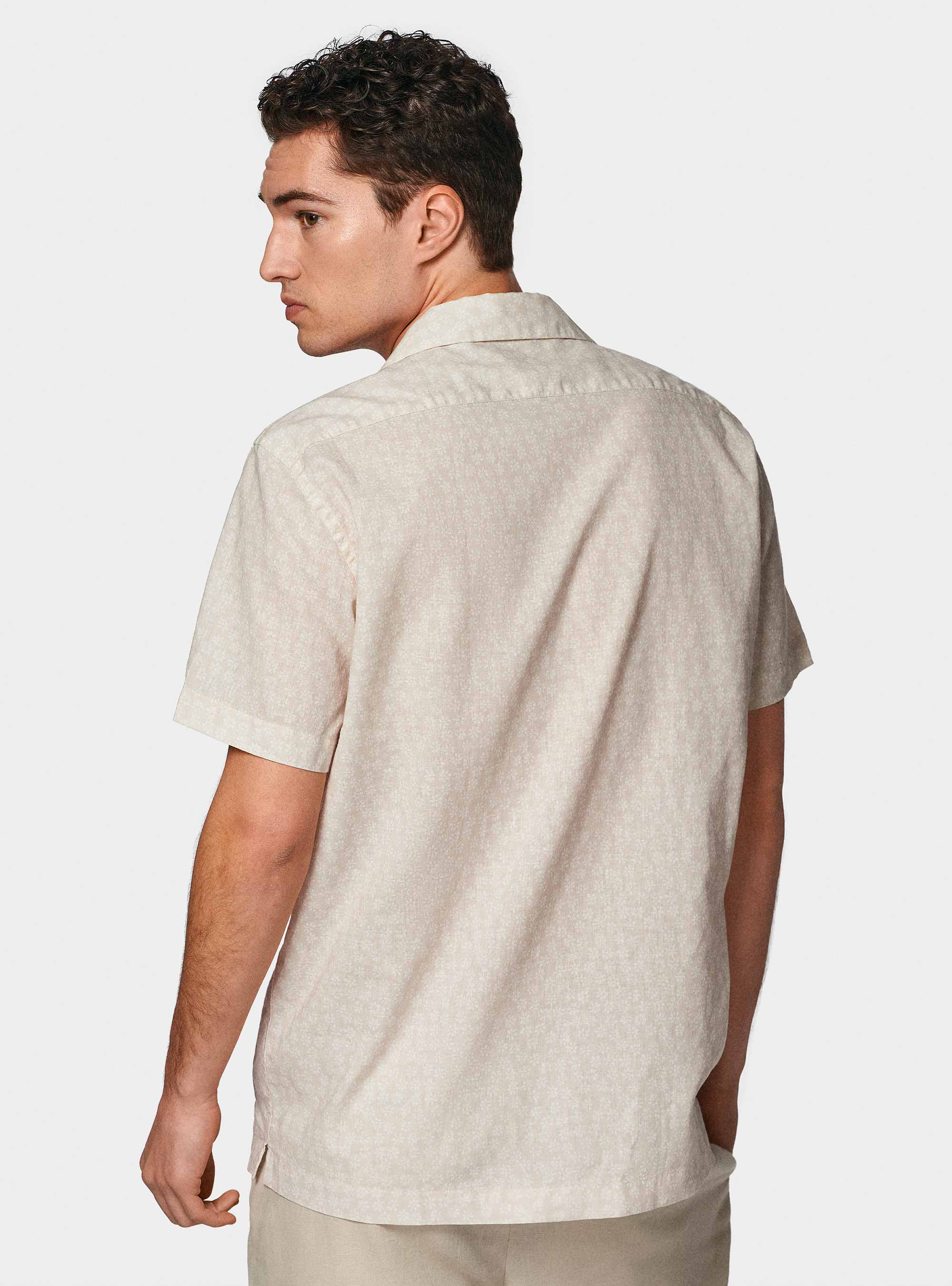 Camicia bowling in lino e cotone stampato, ECRU