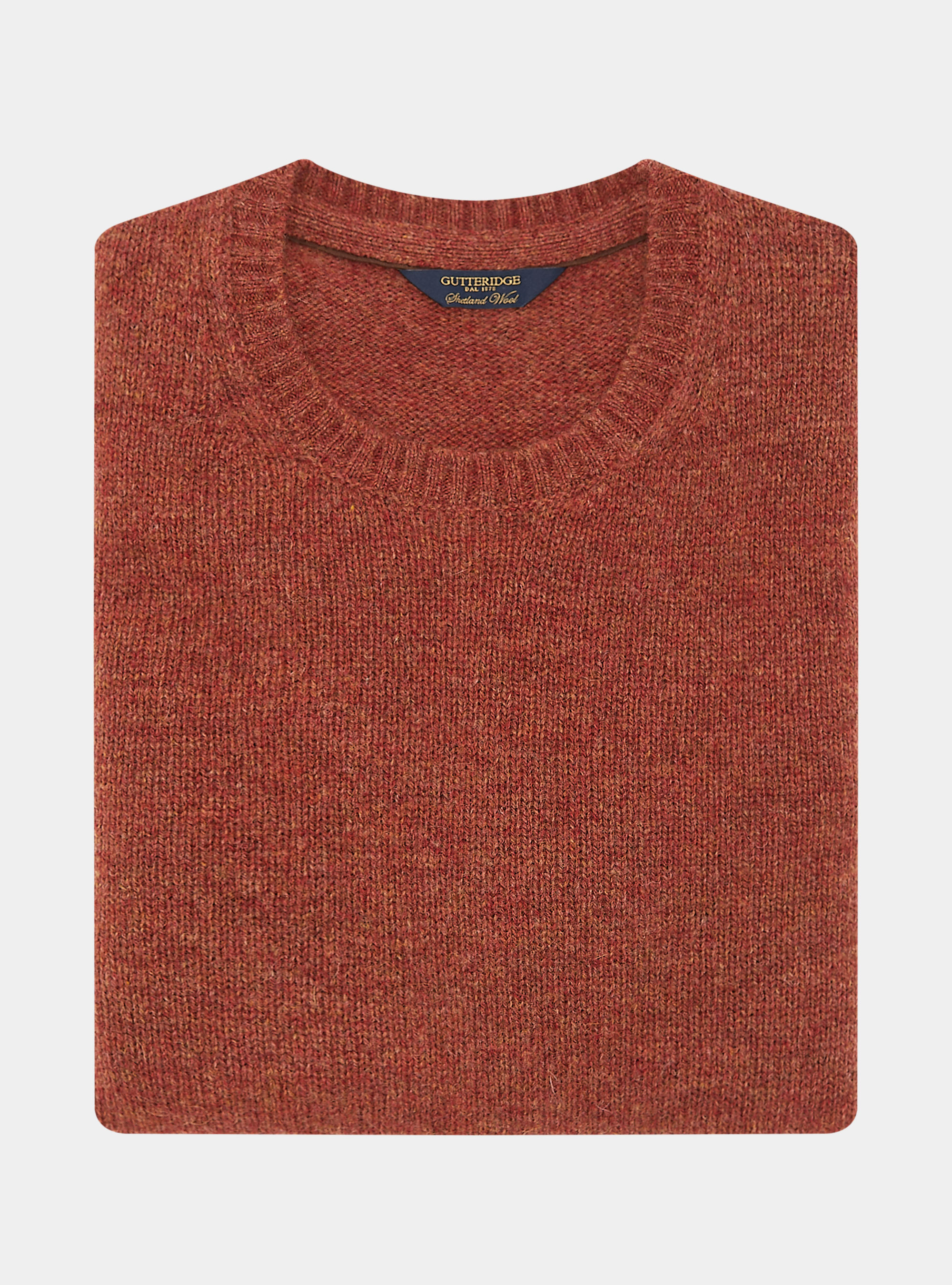Shetland wool crew-neck sweater, TERRACOTTA