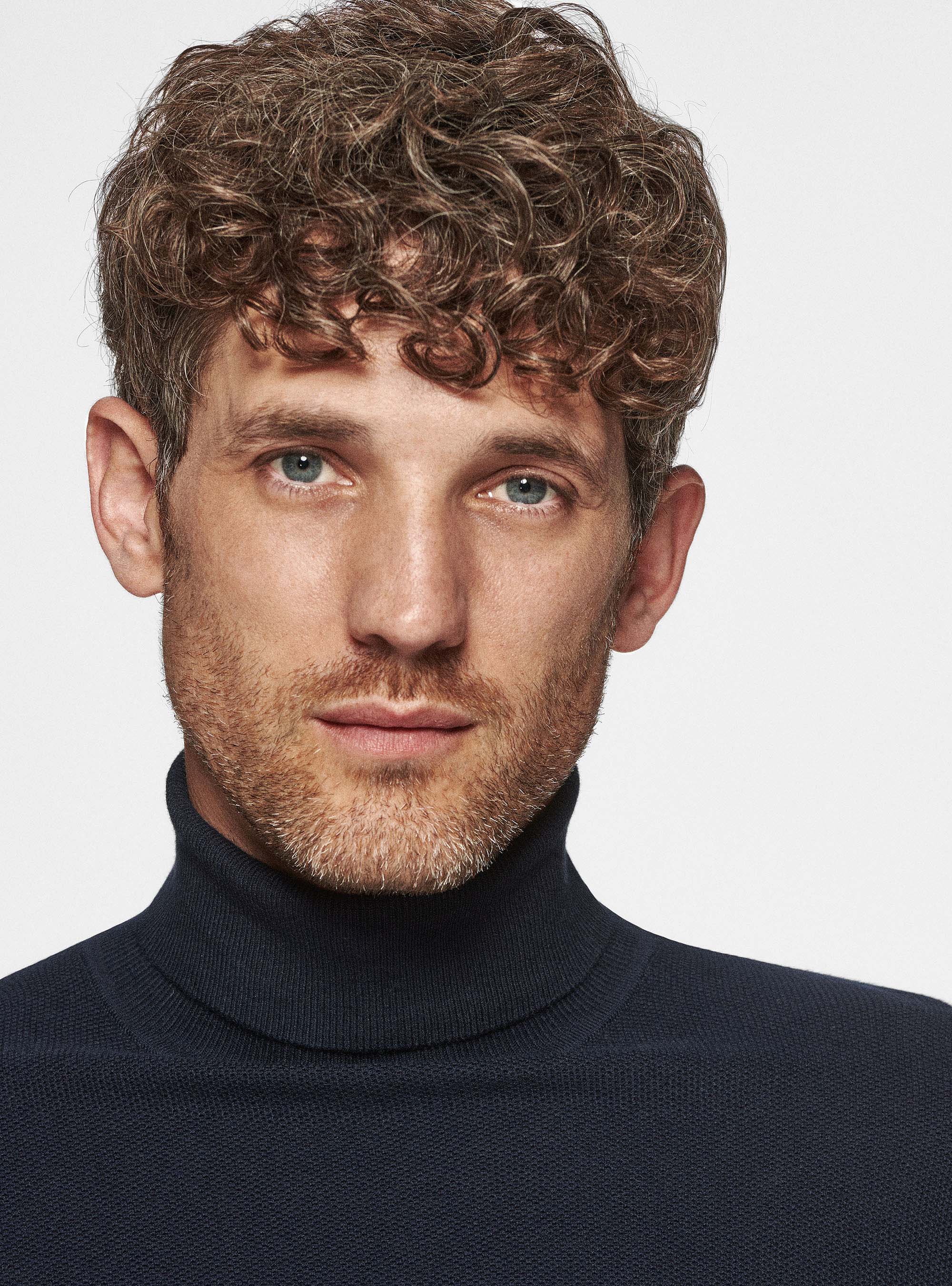 Dolcevita nido d'ape in cotone cashmere, BLU NAVY