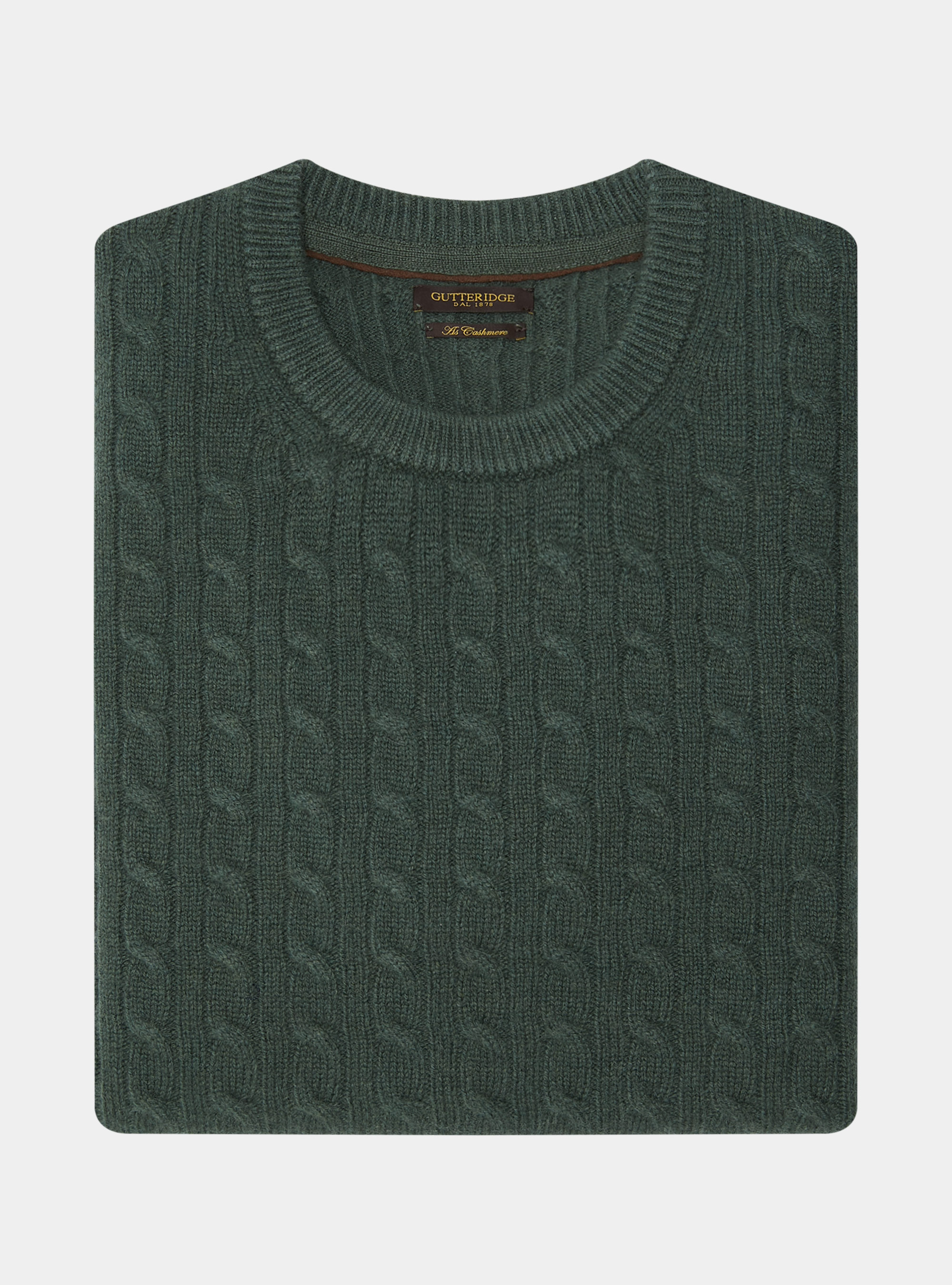 Maglia girocollo con treccia in lana e cashmere, MILITARE 0609C