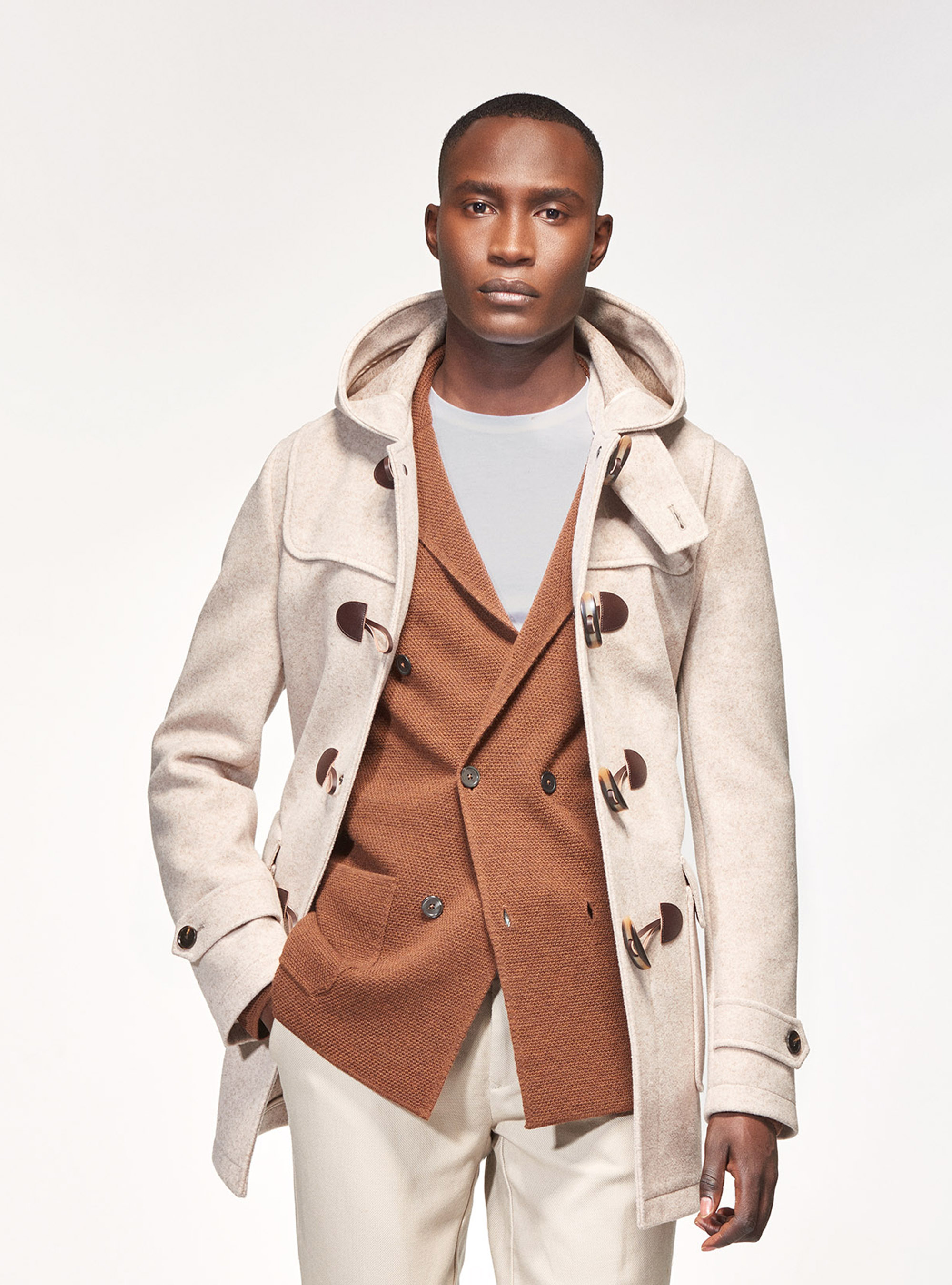 Montgomery con cappuccio in misto lana, ECRU