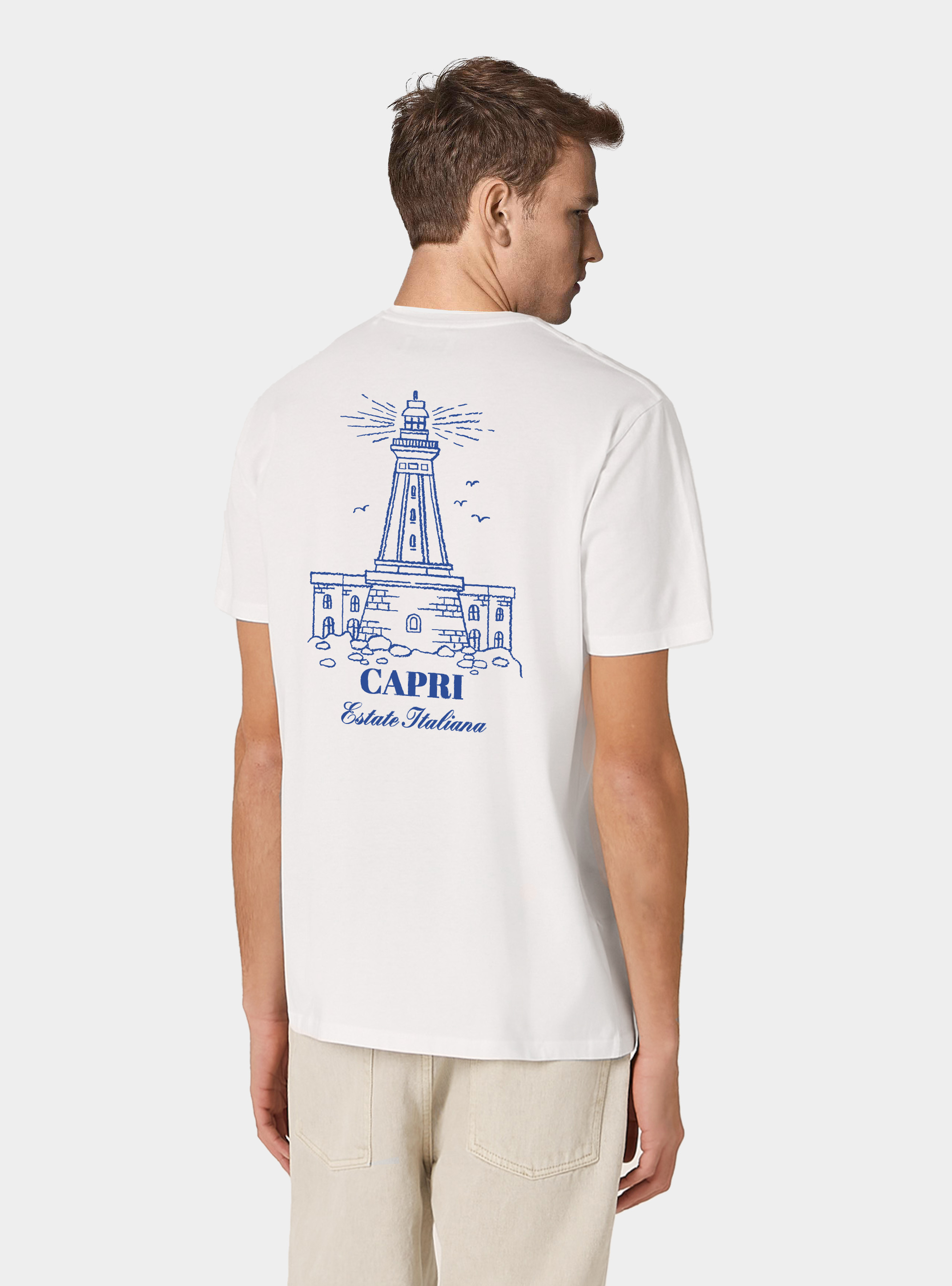 T-shirt in cotone mezza manica "capri faraglioni", BIANCO