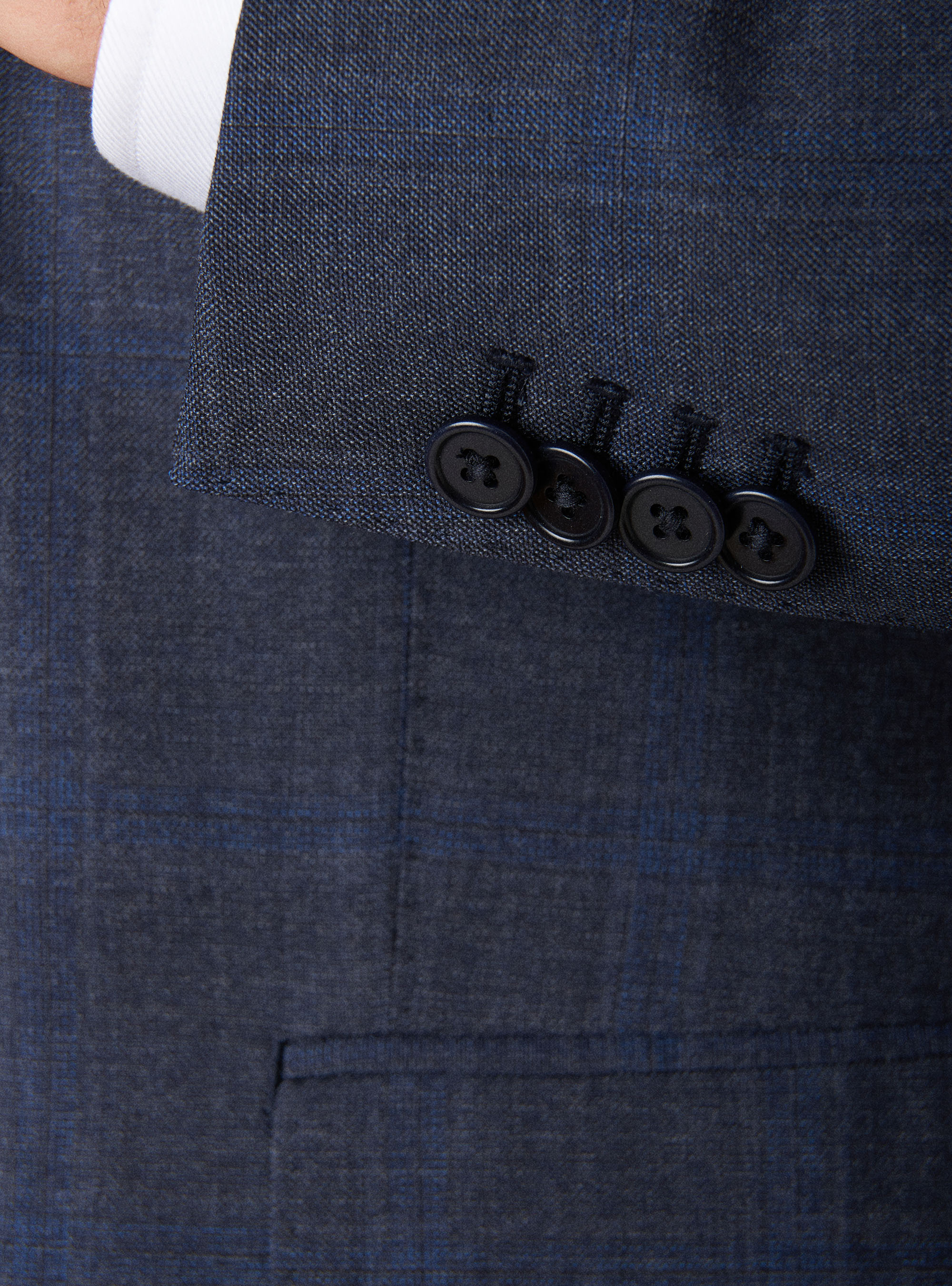 Giacca per abito a quadri in lana superfine 120, BLU NAVY