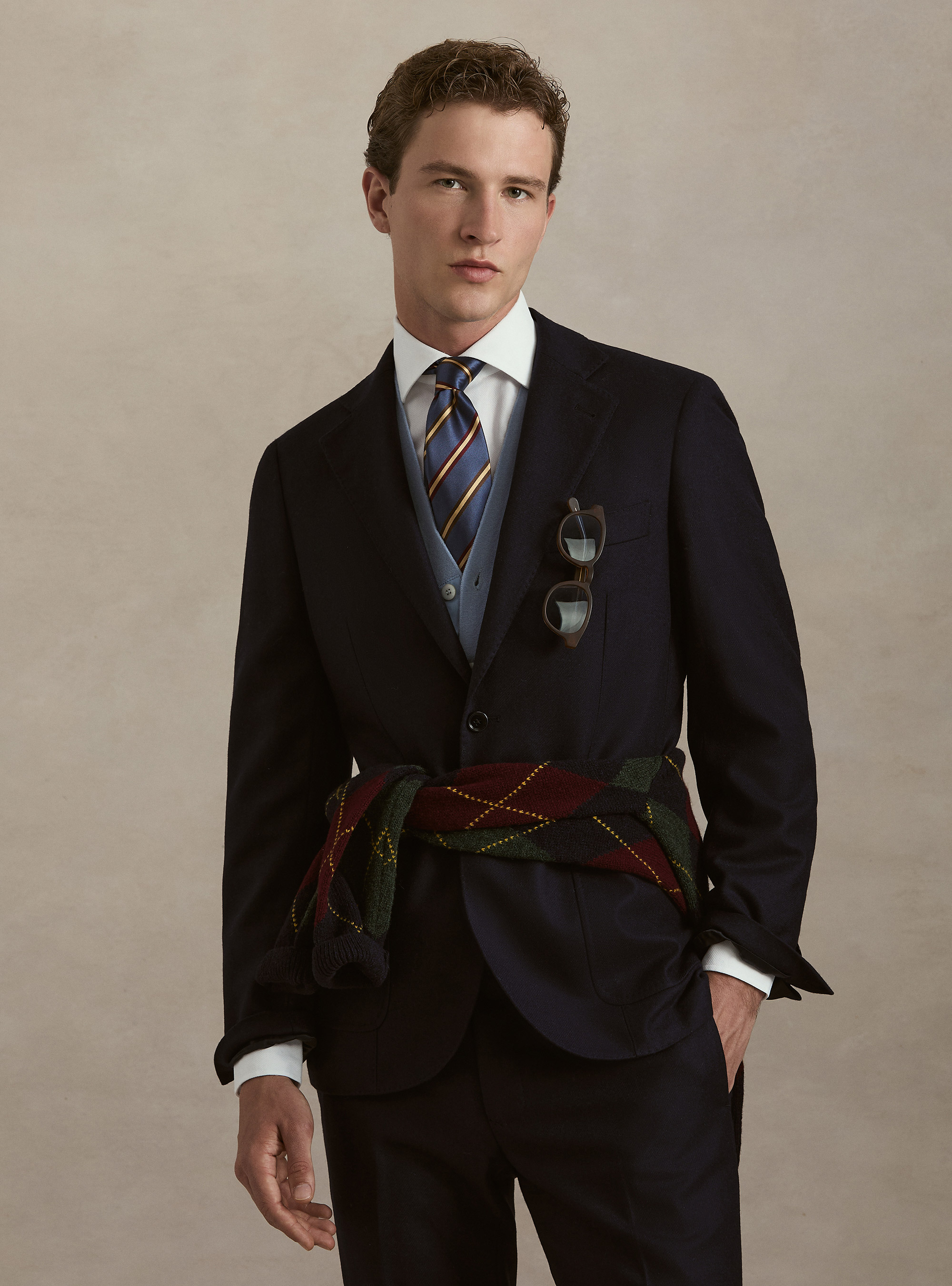 Wool blend flannel blazer, NAVY BLUE