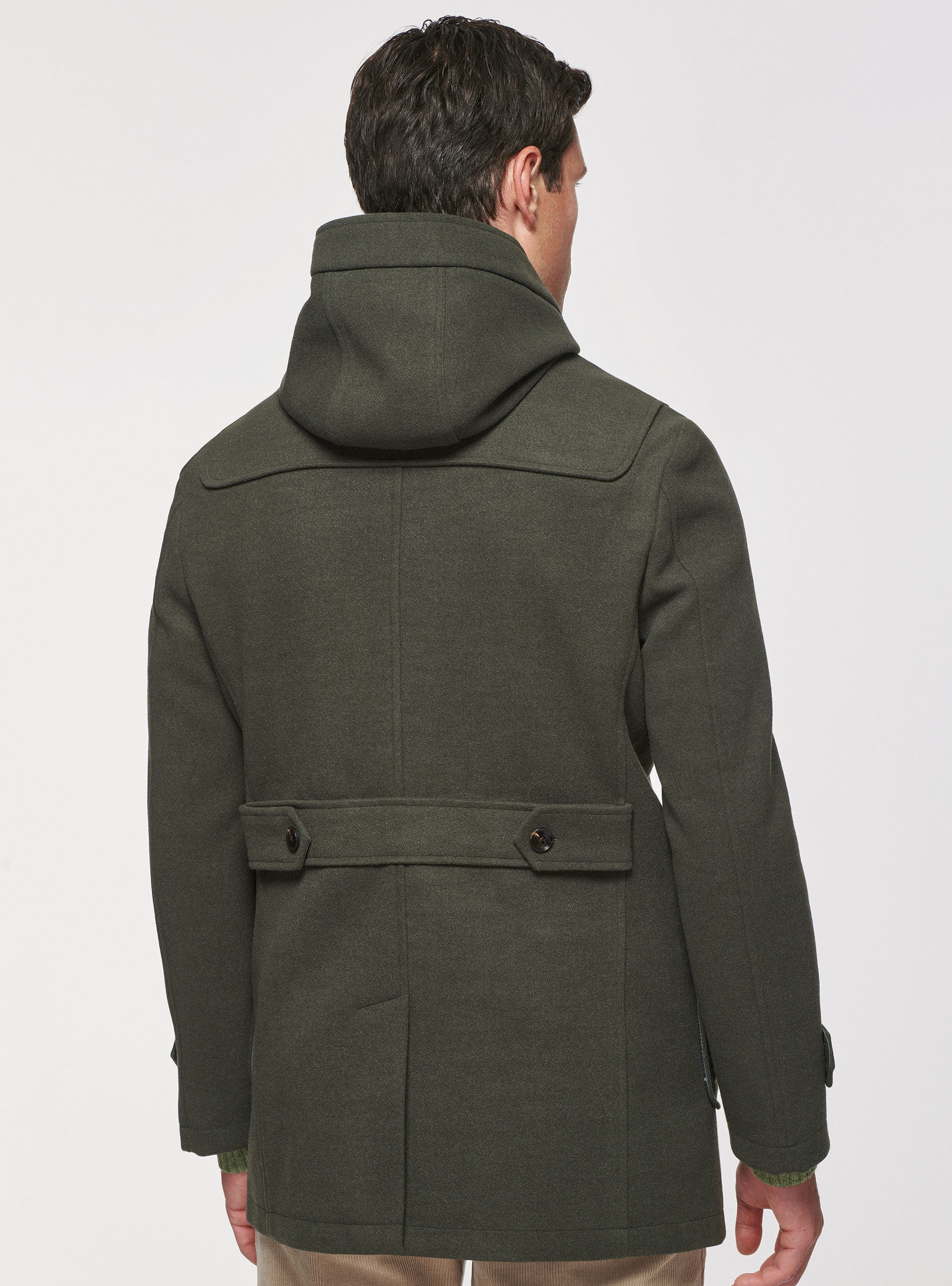 Hooded montgomery in wool blend, GREEN