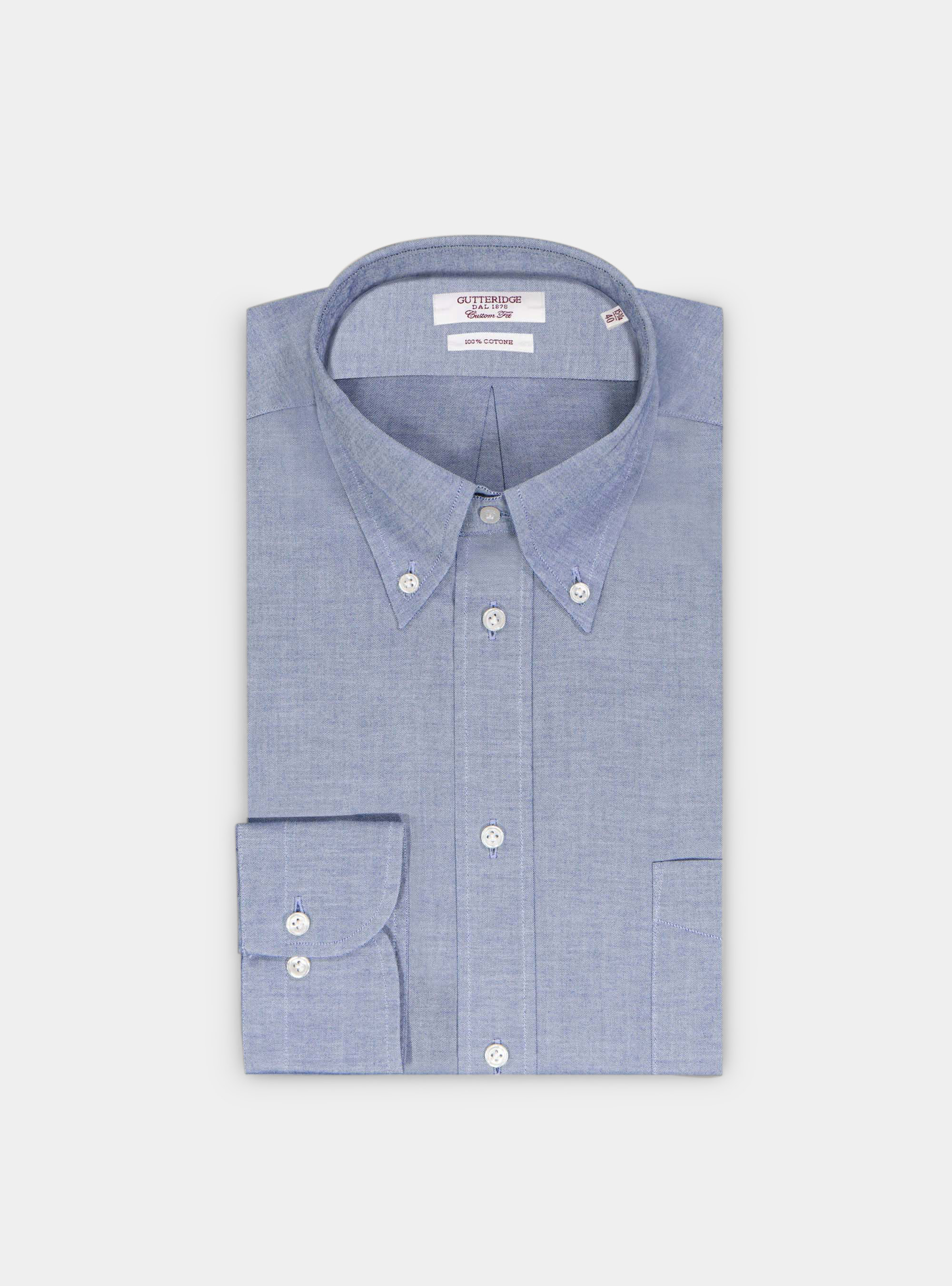 Gutteridge - Camicia custom collo button down in oxford, Unisex, Blu, Taglia: 38