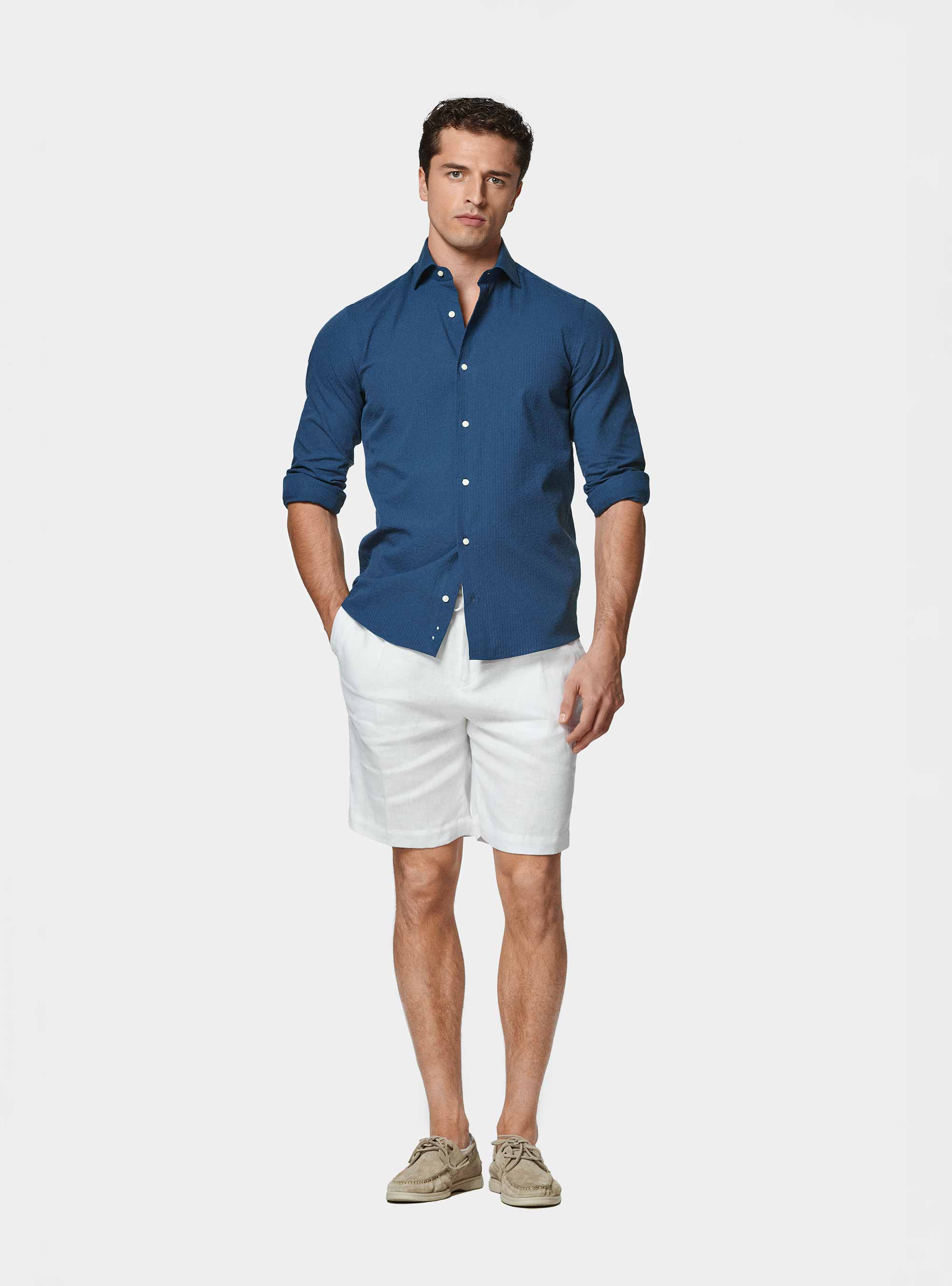 Pure cotton seersucker shirt, 0243C DENIM