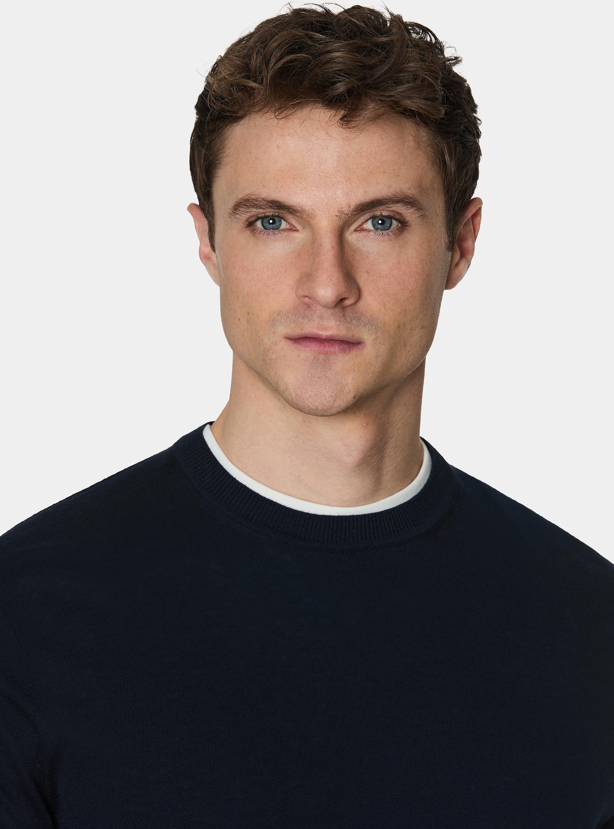 Maglia girocollo in cotone seta e cashmere, NAVY BLUE