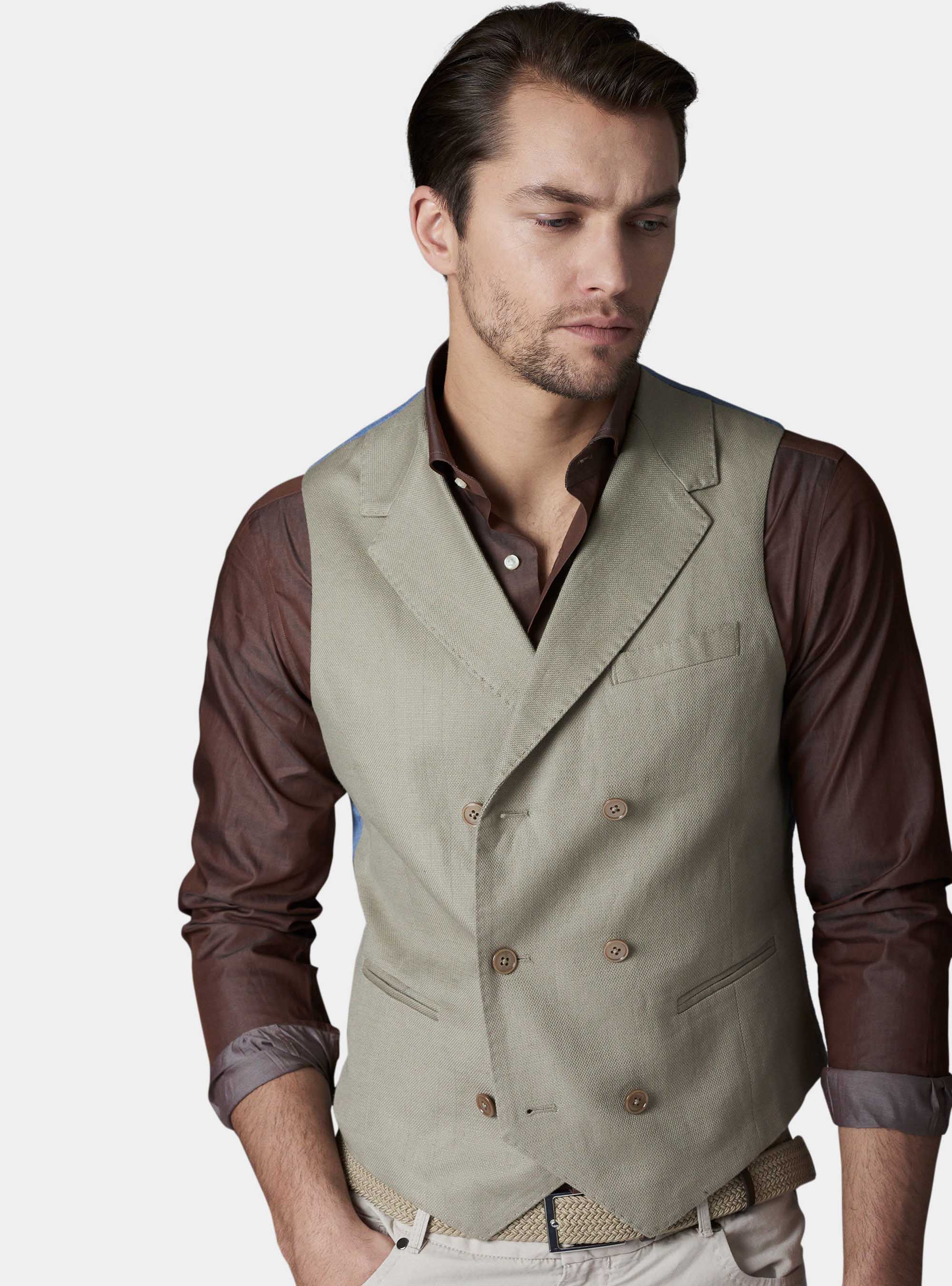 Double-breasted vest in linen and cotton, MUD