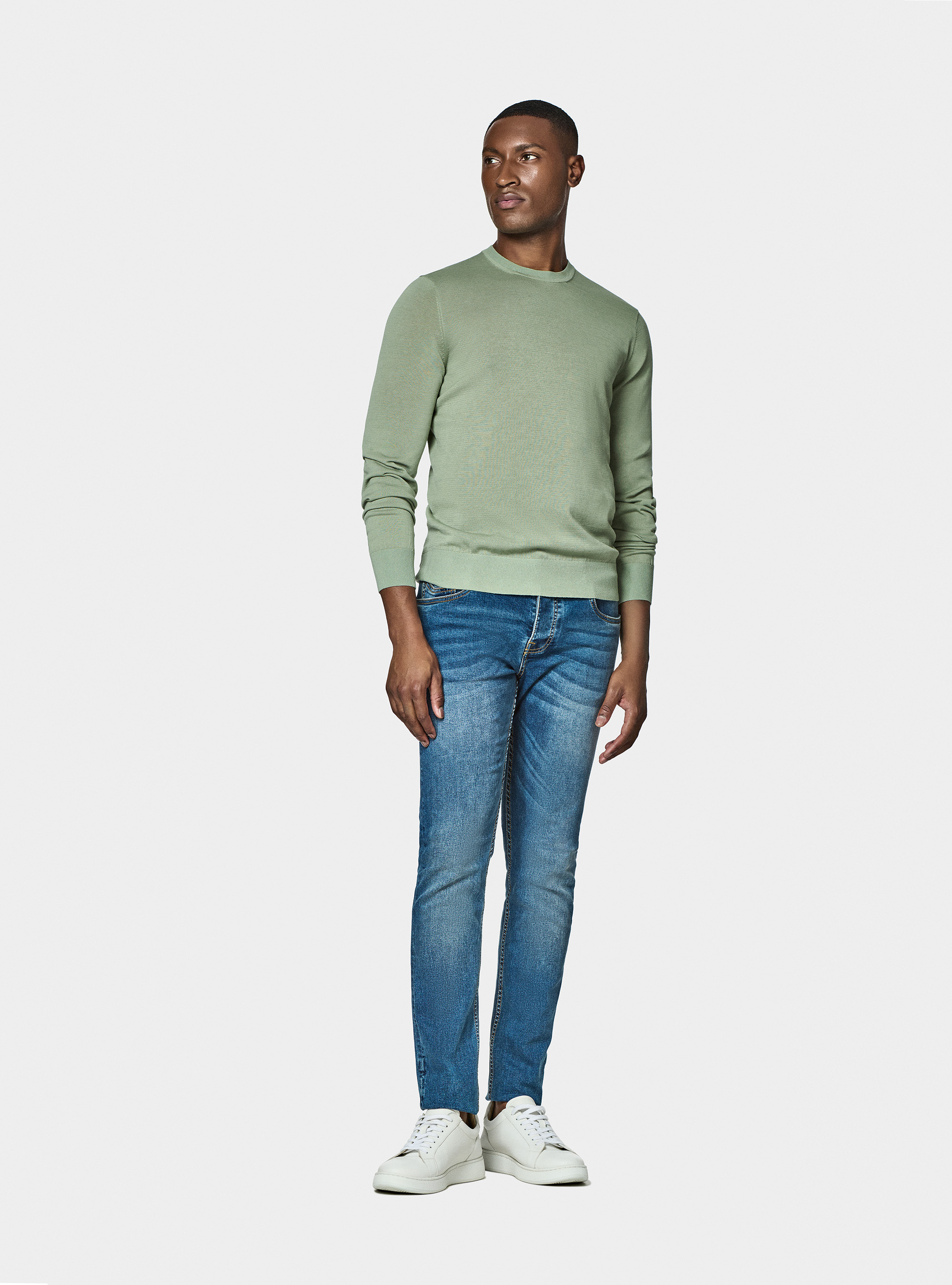 Maglia girocollo in cotone e seta, SALVIA 0602C