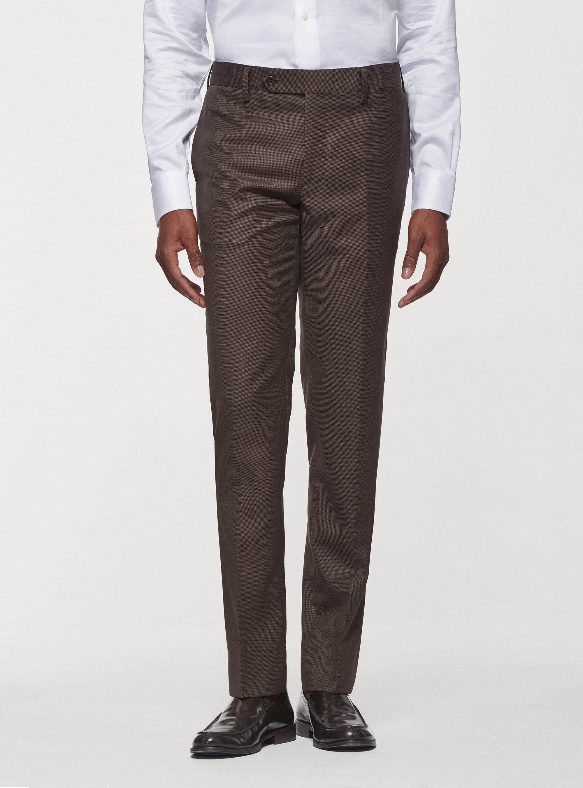 Pantaloni occhio di pernice in pura lana, MARRONE