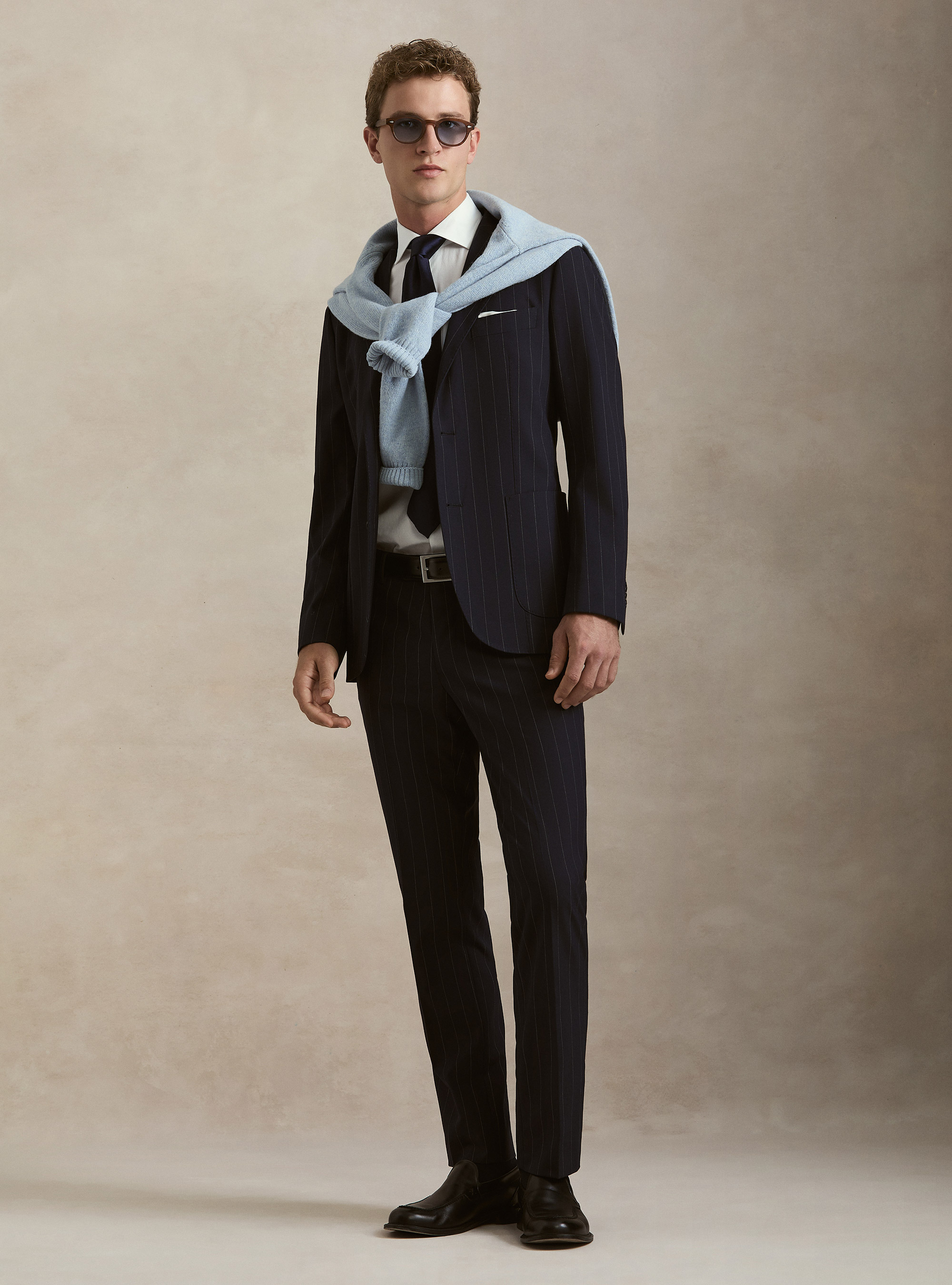 Americana de un solo pecho para traje a rayas, AZUL MARINO