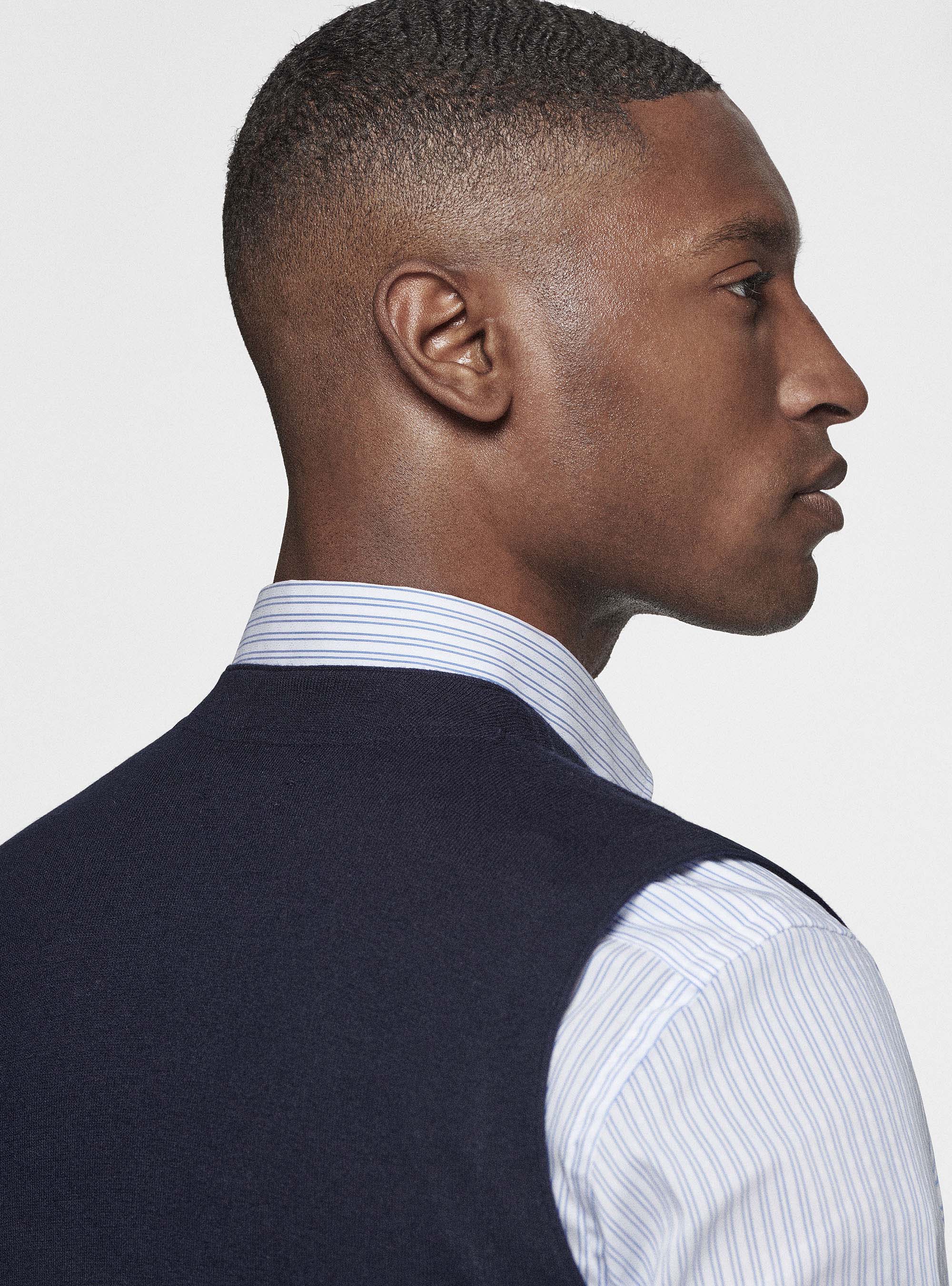 Gilet doppiopetto in maglia in cotone seta e cashmere, BLU NAVY