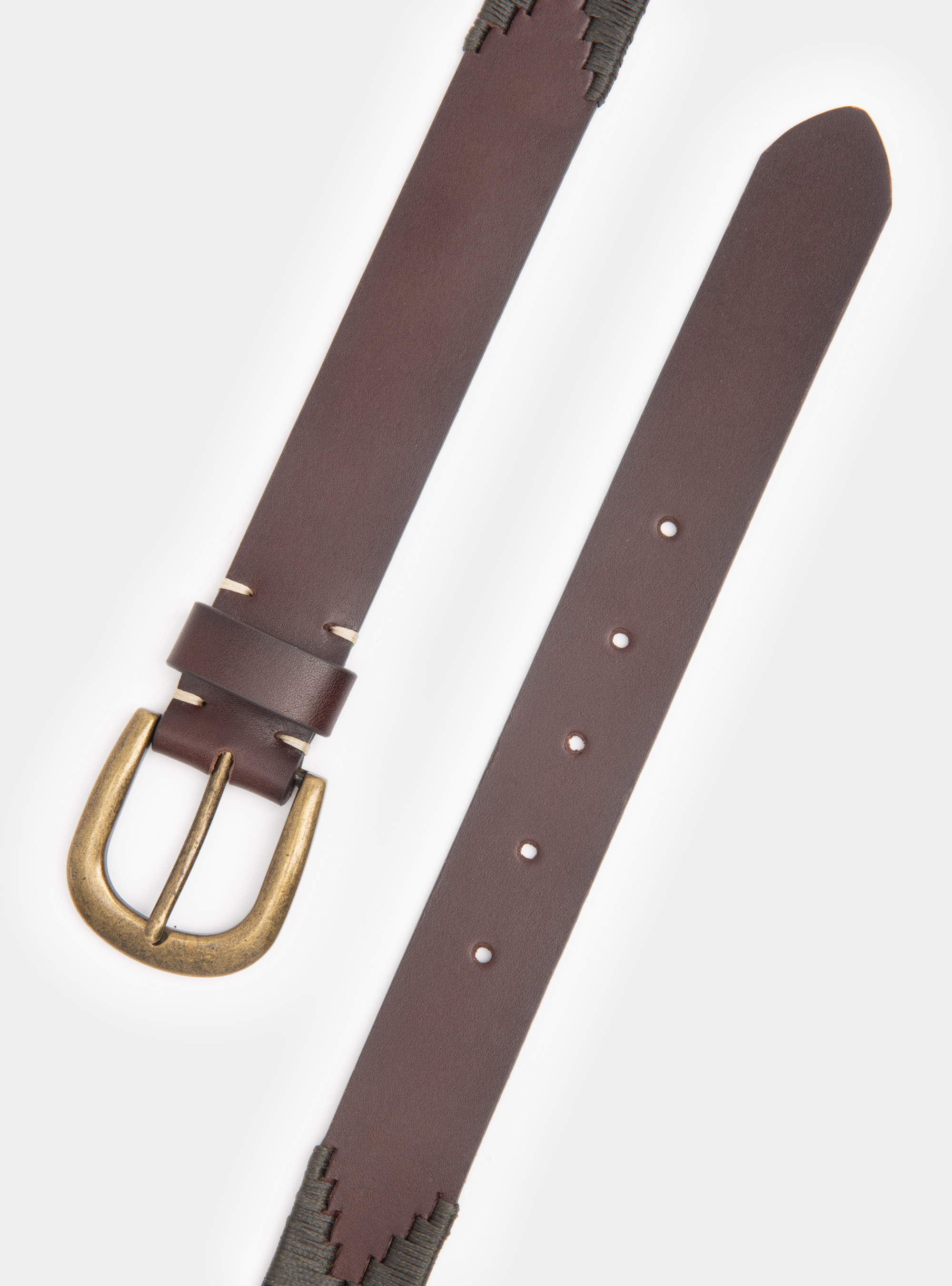 Cintura in pelle con motivo tribale, MARRONE