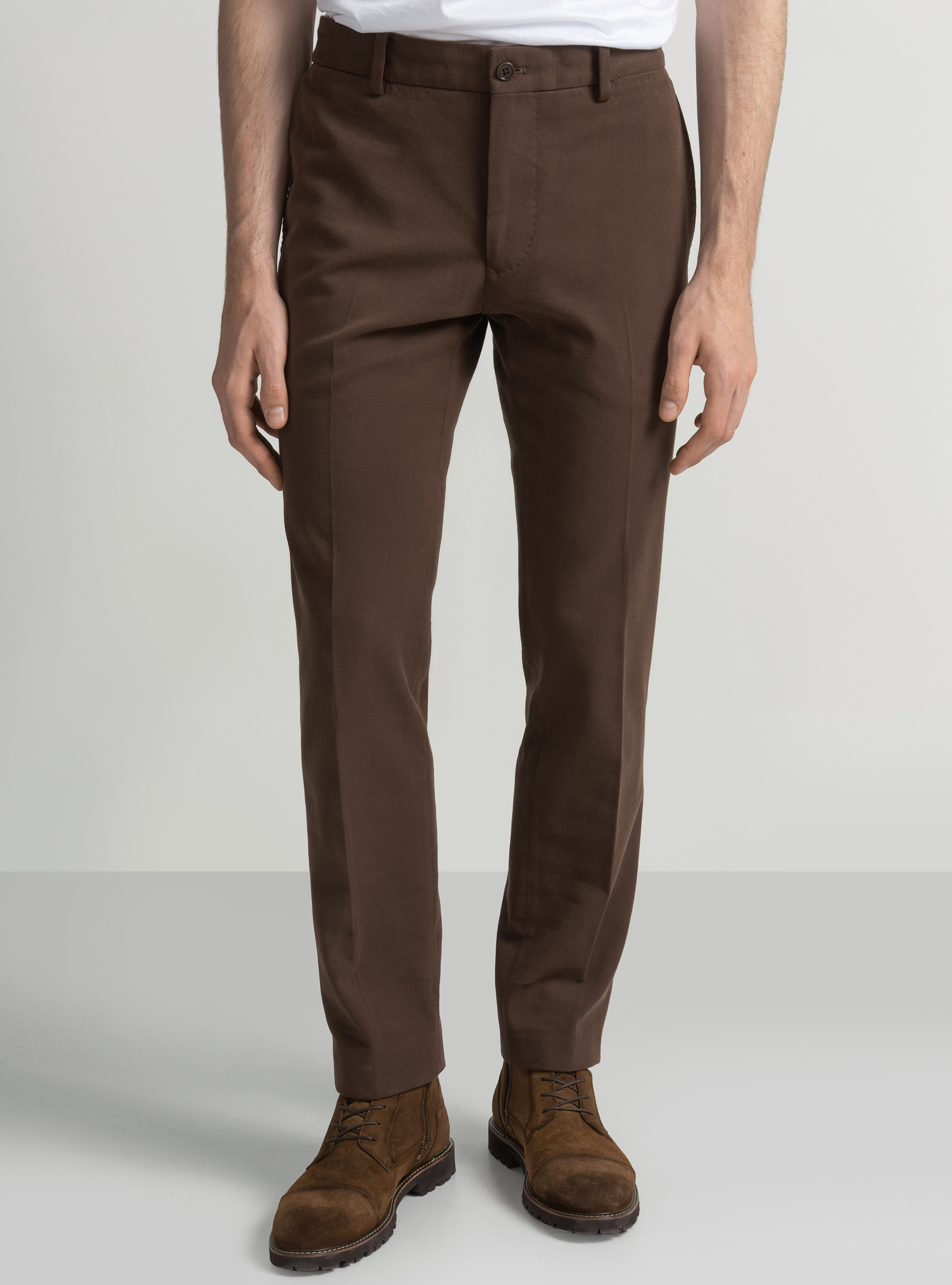 Pantaloni in twill di cotone e cashmere, MARRONE