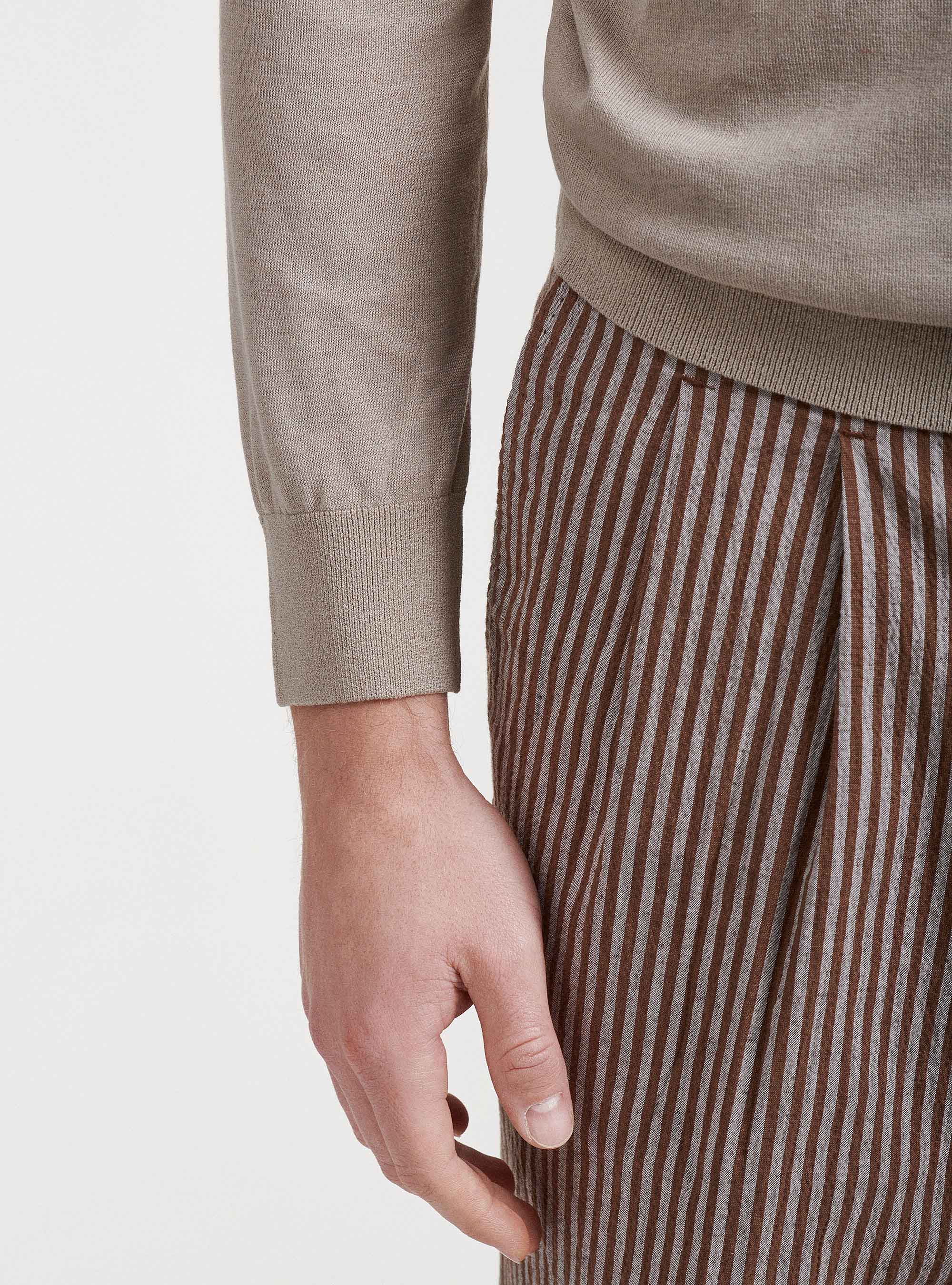 Maglia girocollo in seta e cotone, SABBIA