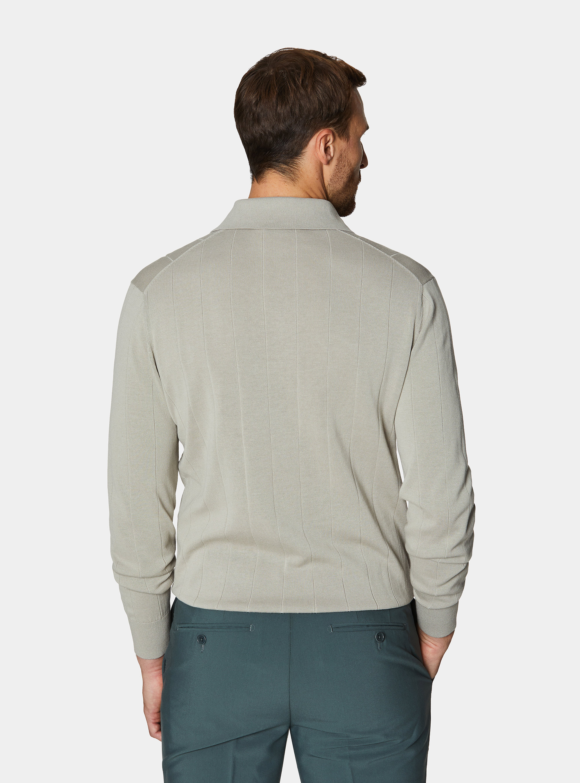 Long-sleeved knit polo shirt, SAND