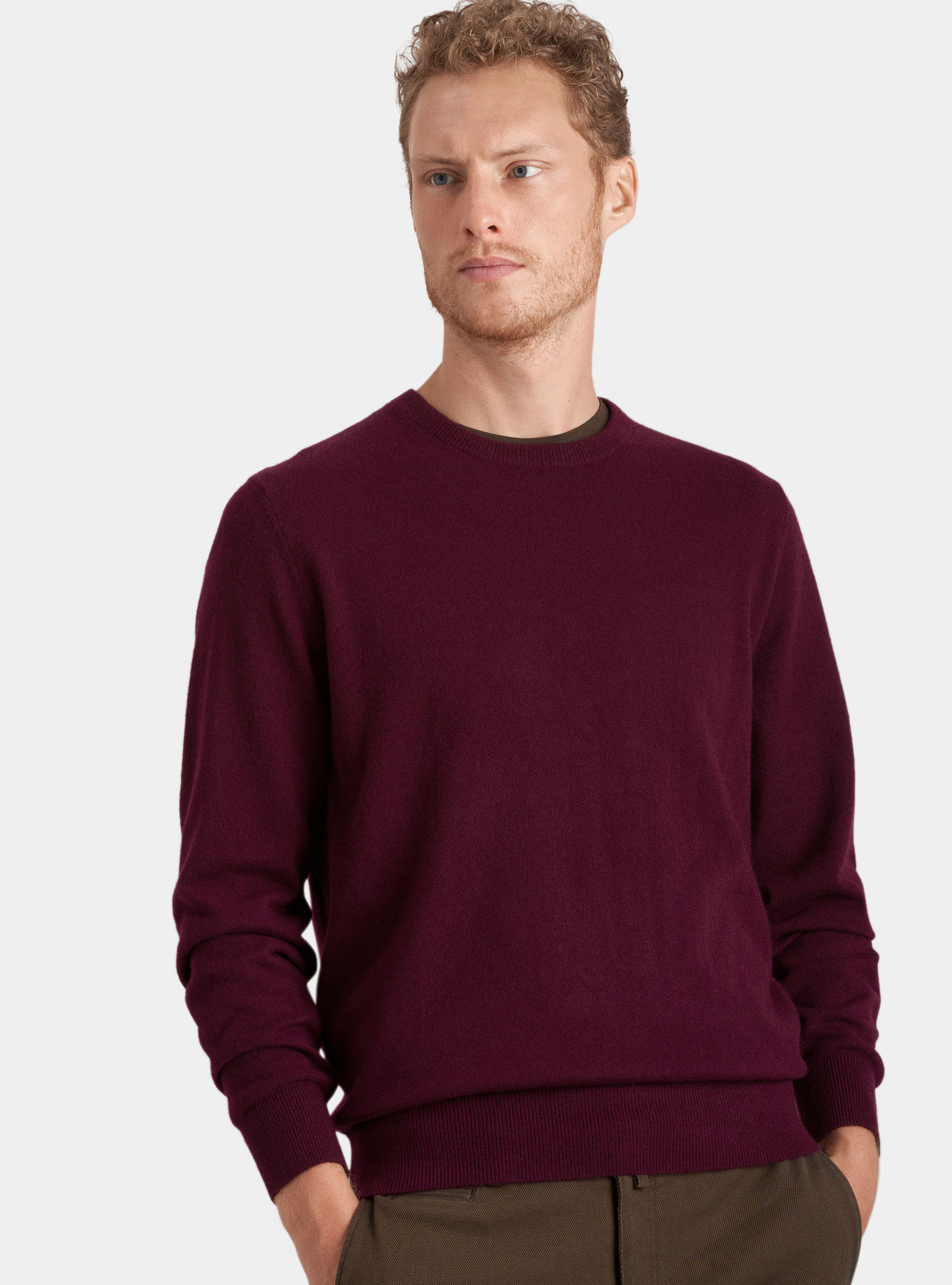 Maglia girocollo 100% cashmere, BORDEAUX