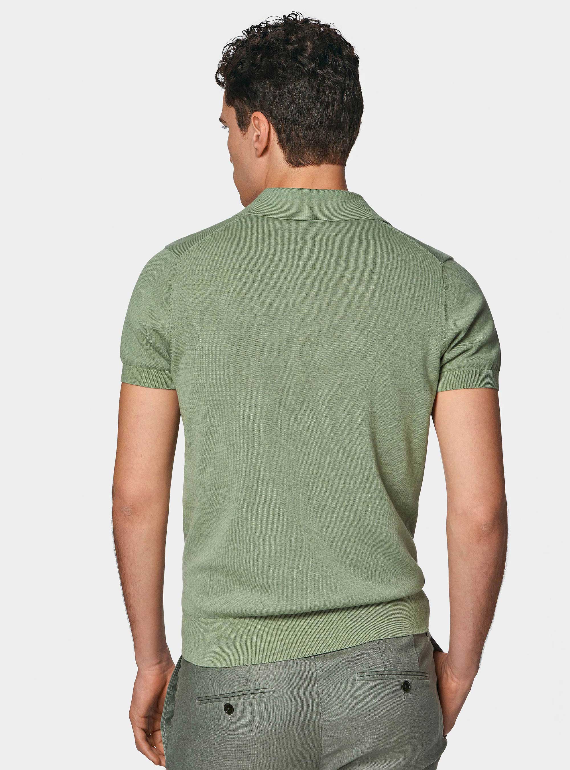 Polo in maglia senza bottoni in cotone extrafine, SALVIA 0602C