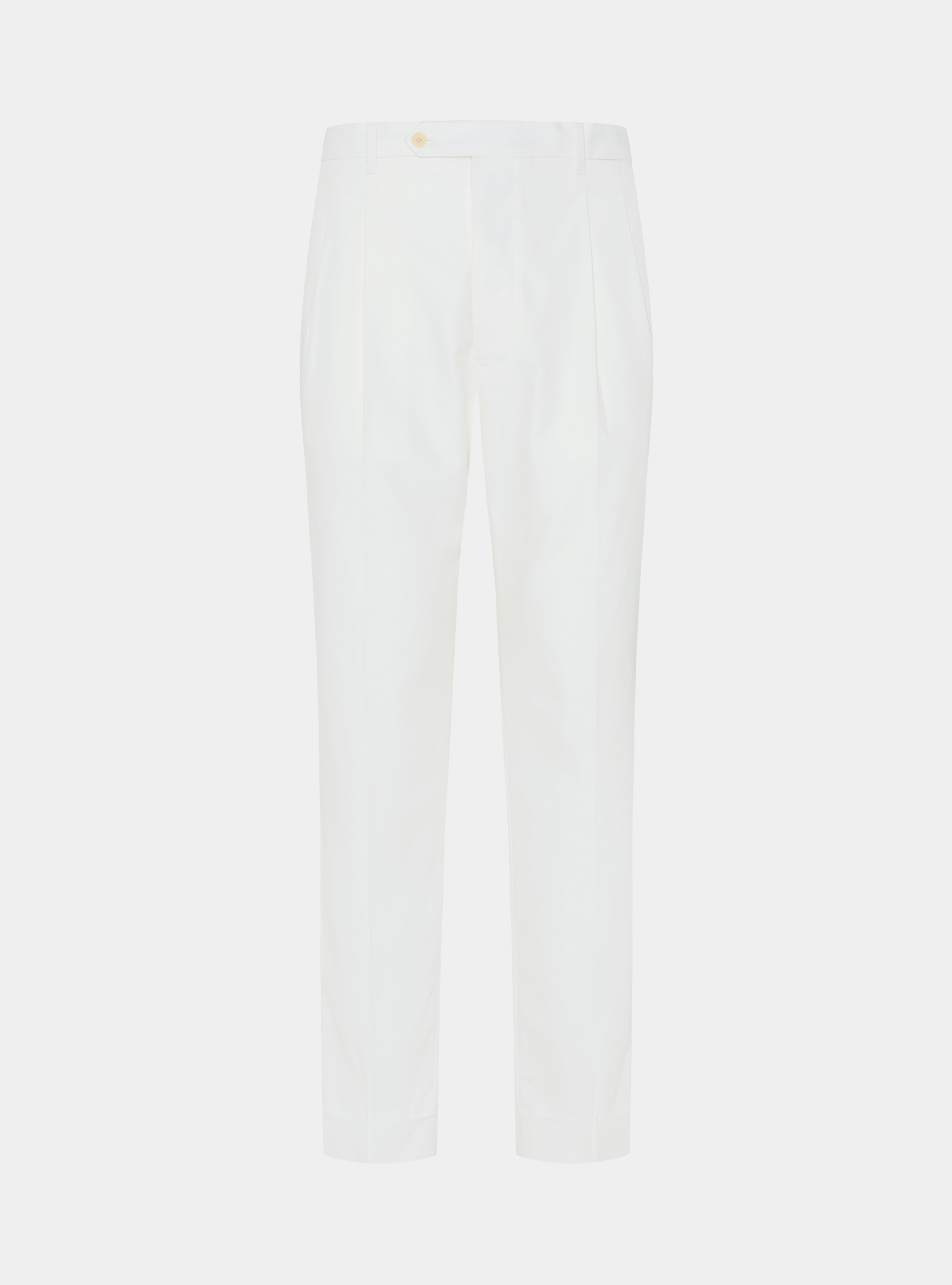 Trousers with pleats and elastic waistband in cotton tencel, WHITE