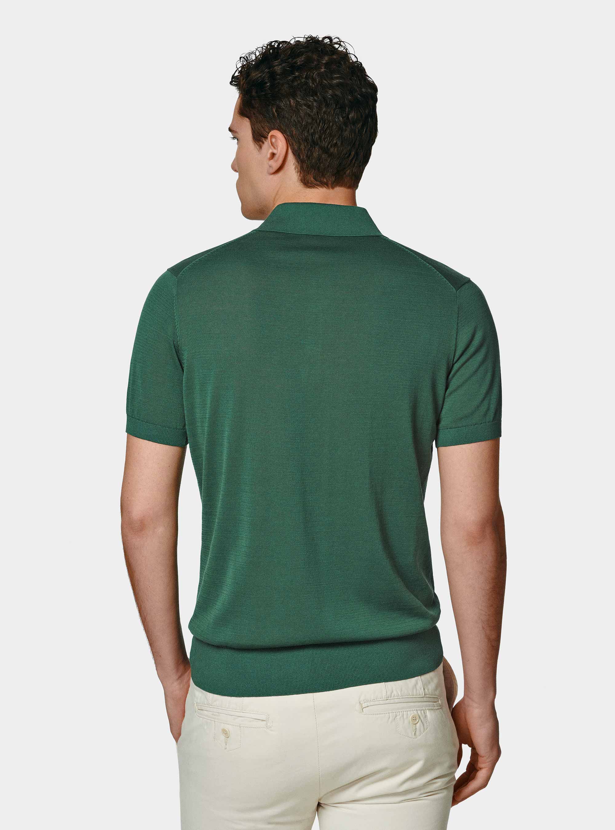 Maglia a polo in cotone e seta, VERDE