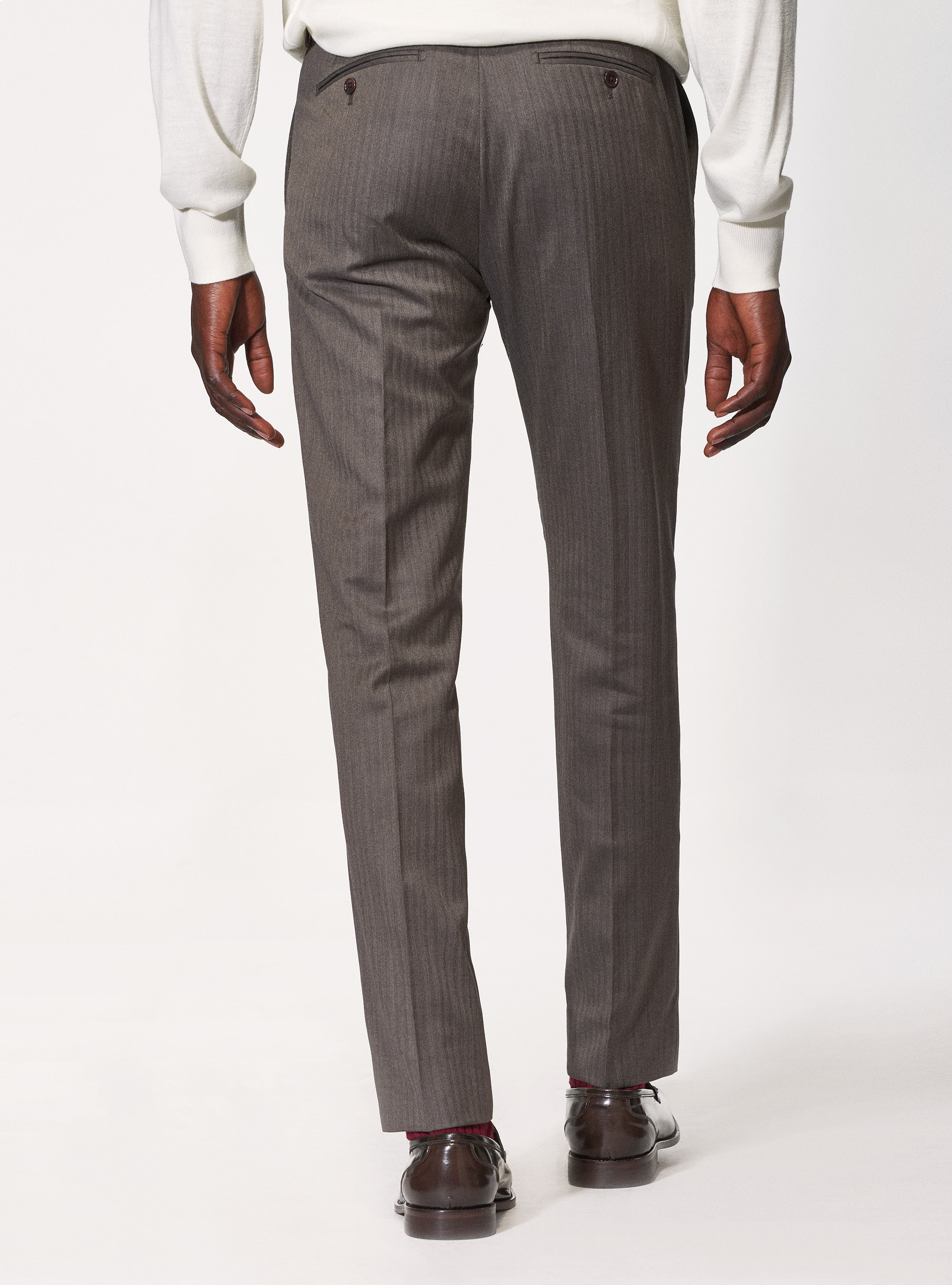 Pantaloni per abito in pura lana spigata superfine 110's Vitale Barberis Canonico, FANGO