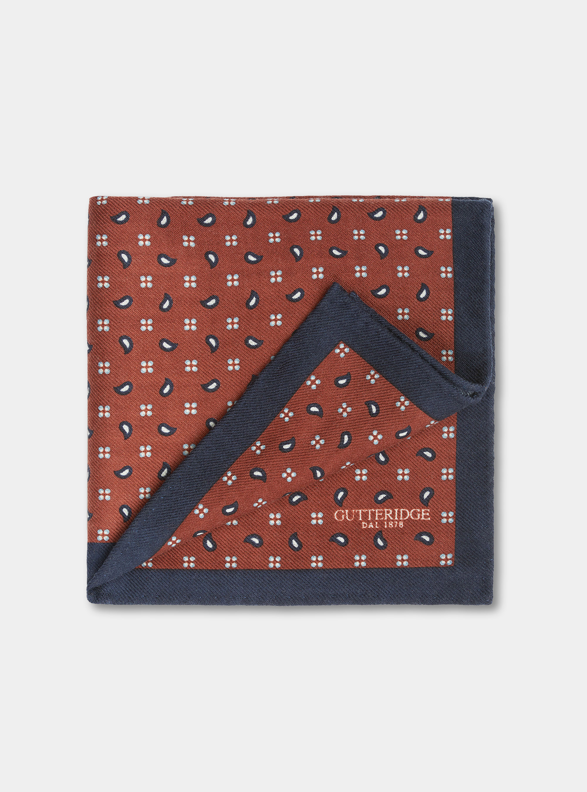 Paisley print wool pocket square, BORDEAUX