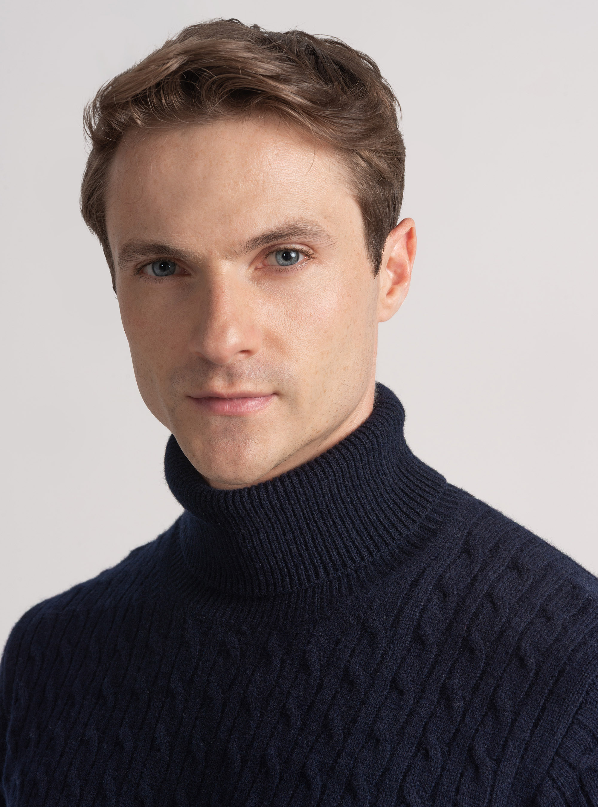 Turtleneck sweater with cashmere wool braid, NAVY BLUE