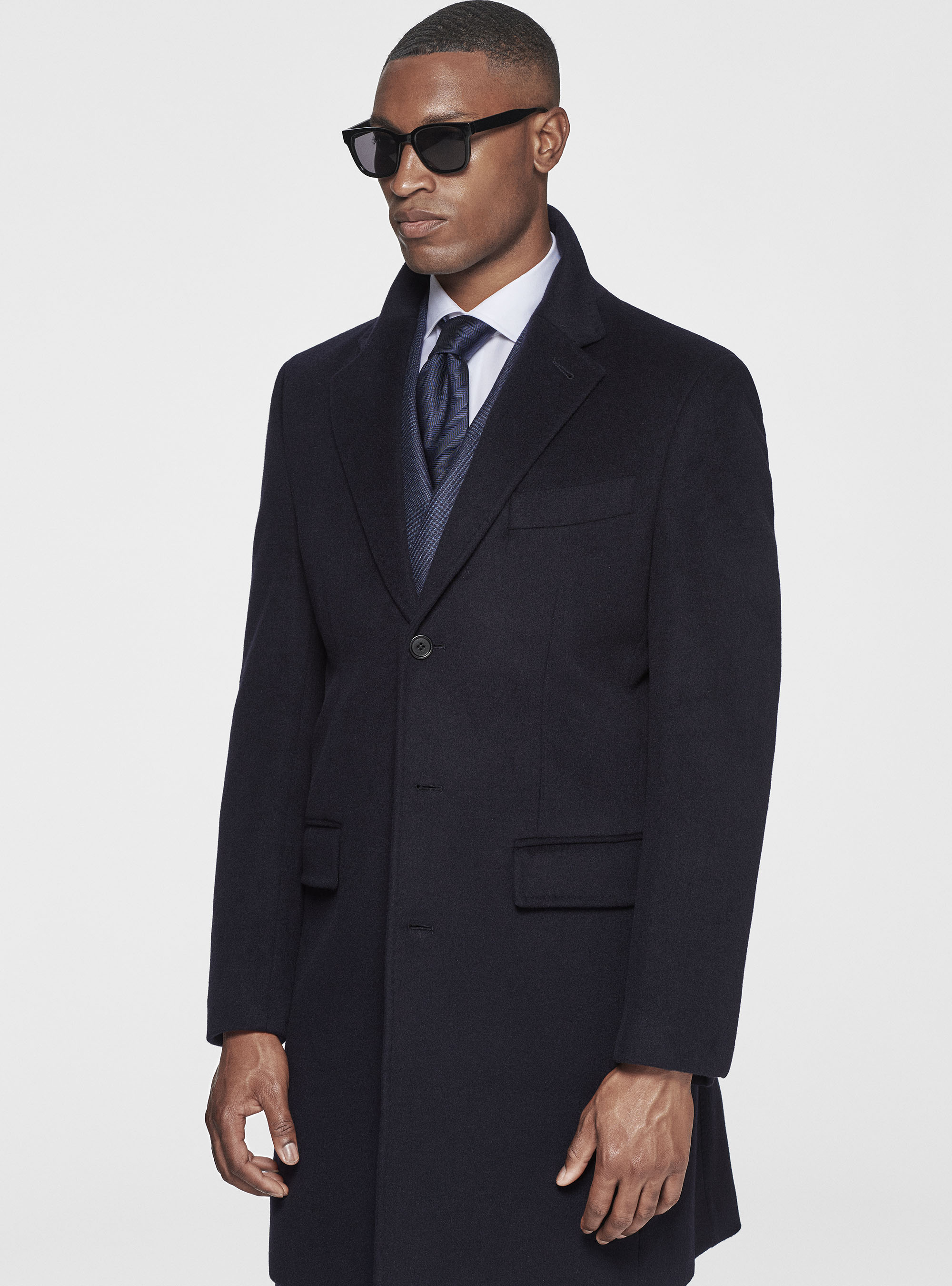 Wool and cashmere coat, NAVY BLUE
