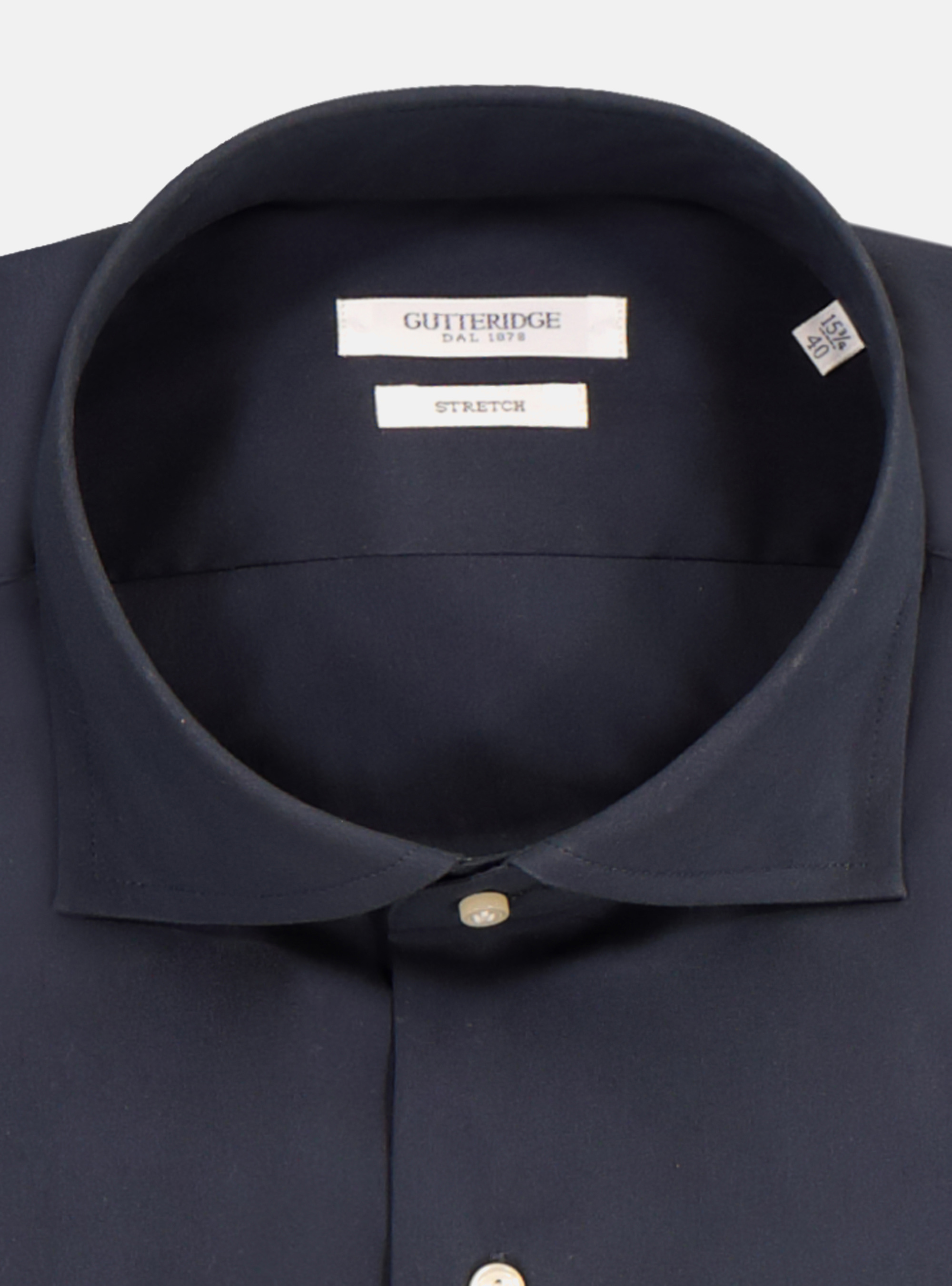Camicia in cotone popeline stretch con collo francese semiaperto, BLU NAVY