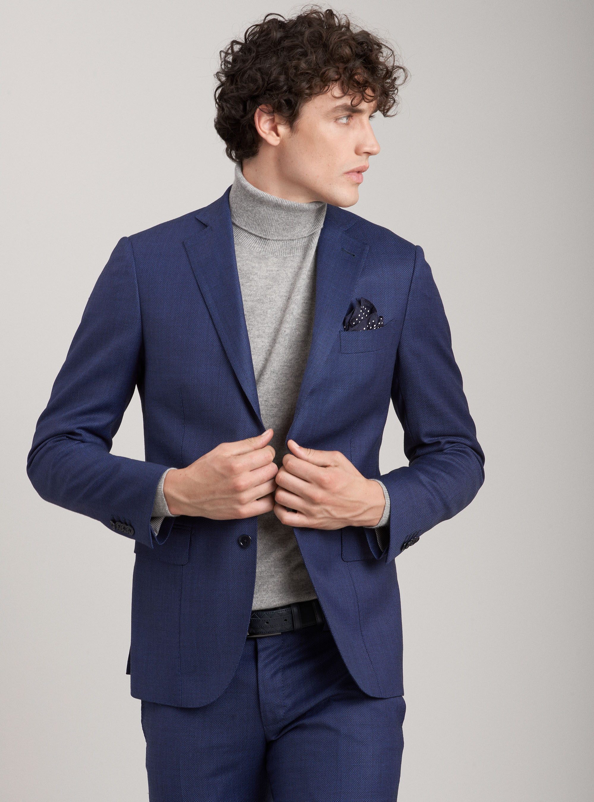 Giacca da abito occhio di pernice in pura lana, BLU