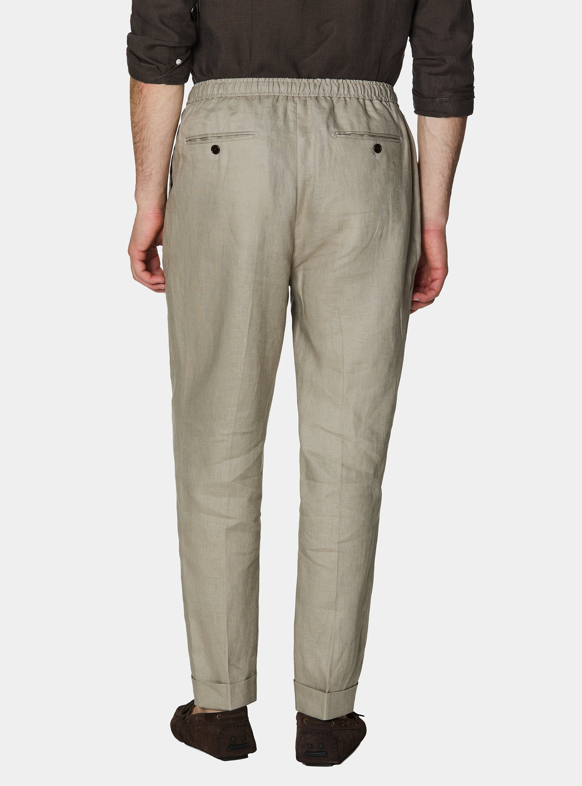 Pantaloni in puro lino con pince e coulisse, SABBIA