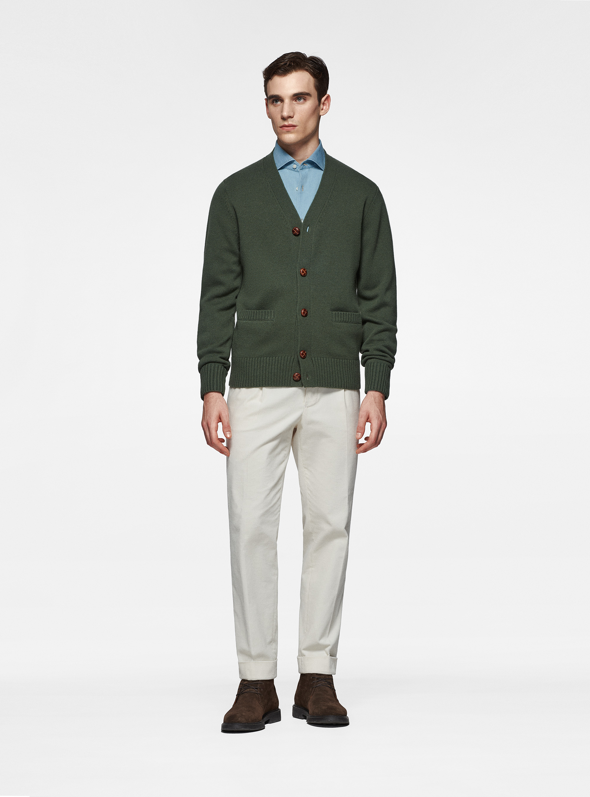 Cardigan in maglia in lambswool, MILITARE 0609C