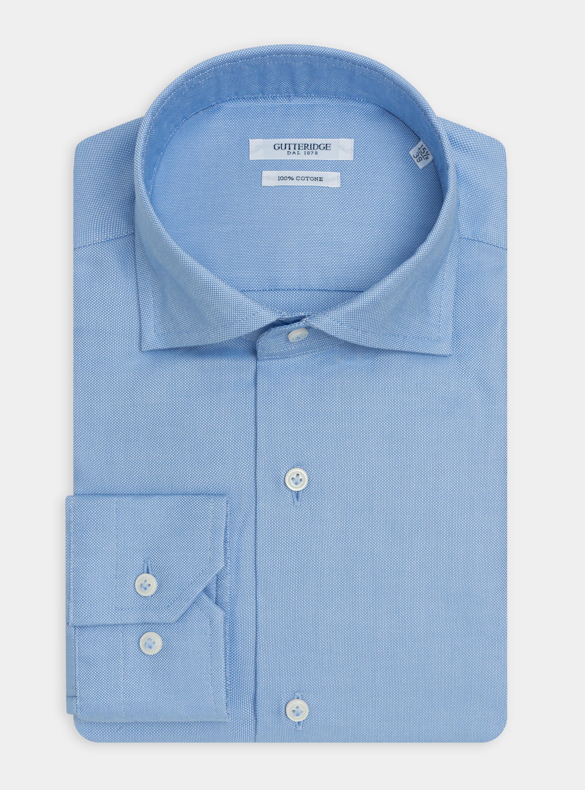 Camicia collo semi francese in oxford di cotone, AZZURRO