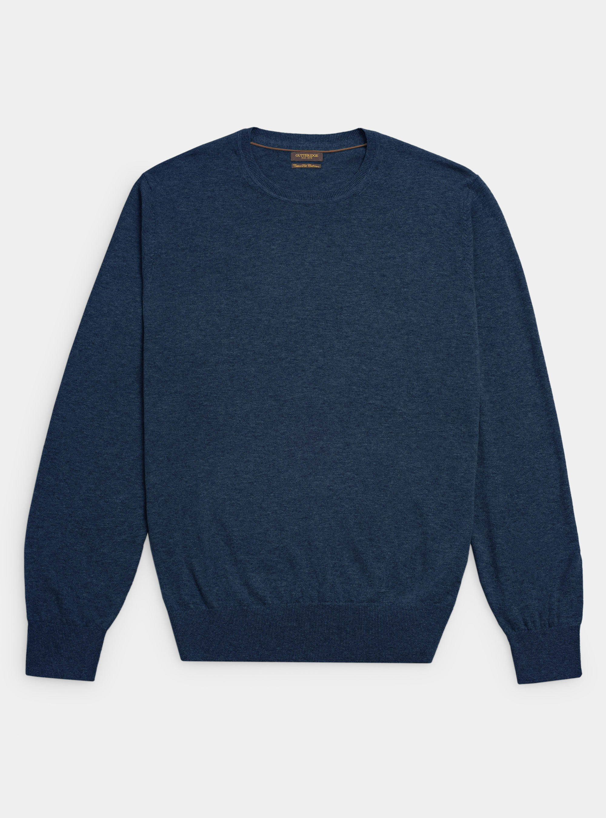 Jersey de punto de algod&oacute;n y cachemira de cuello redondo., AZUL TINTA